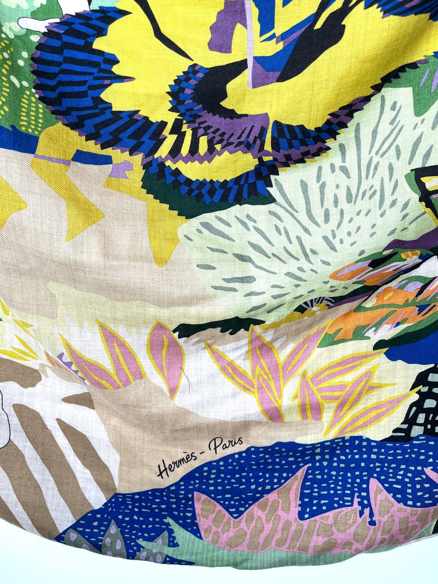 HERMES En Liberte Beige Vert Arnica Cashmere 140 Shawl Scarf