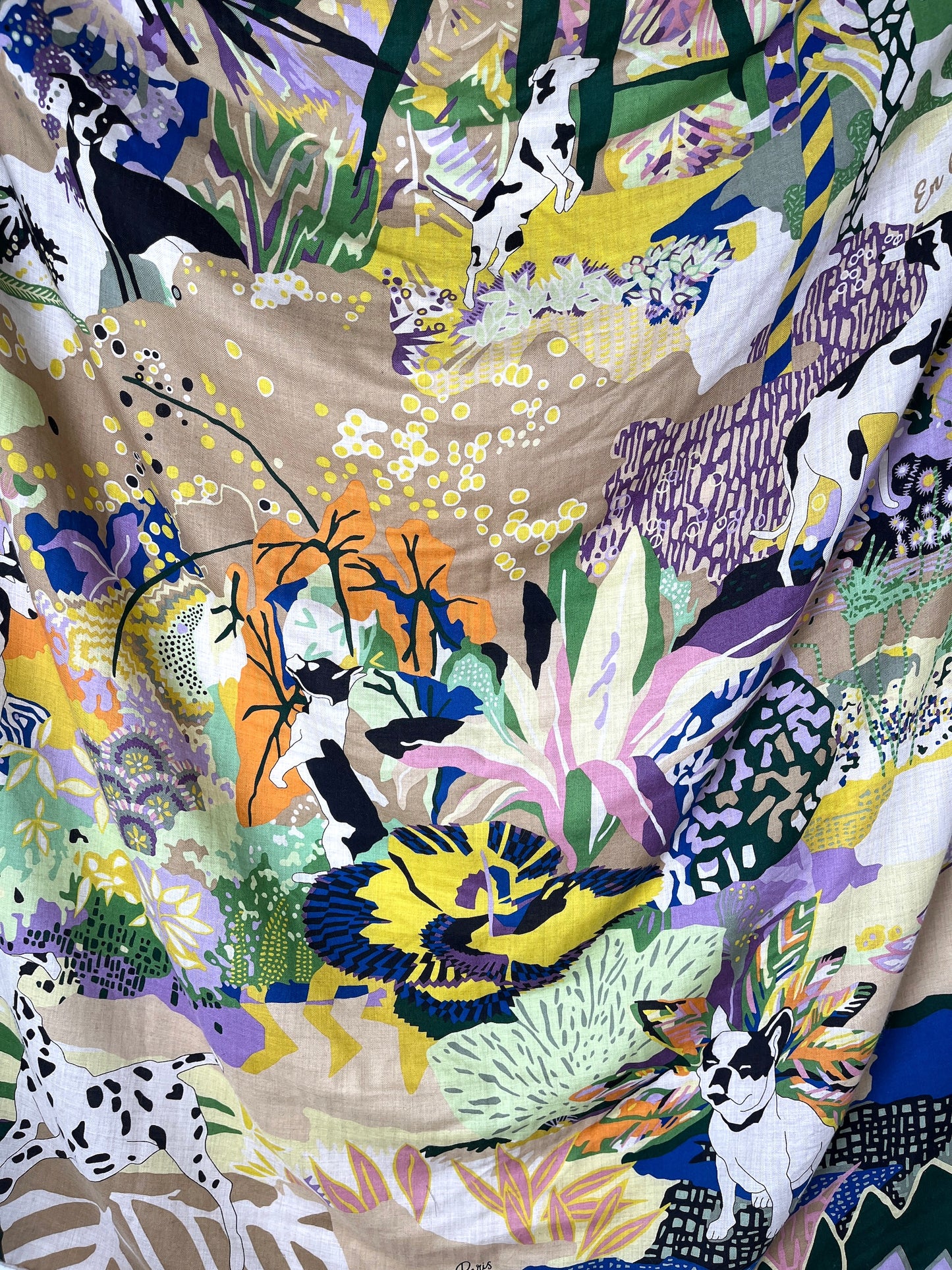 HERMES En Liberte Beige Vert Arnica Cashmere 140 Shawl Scarf