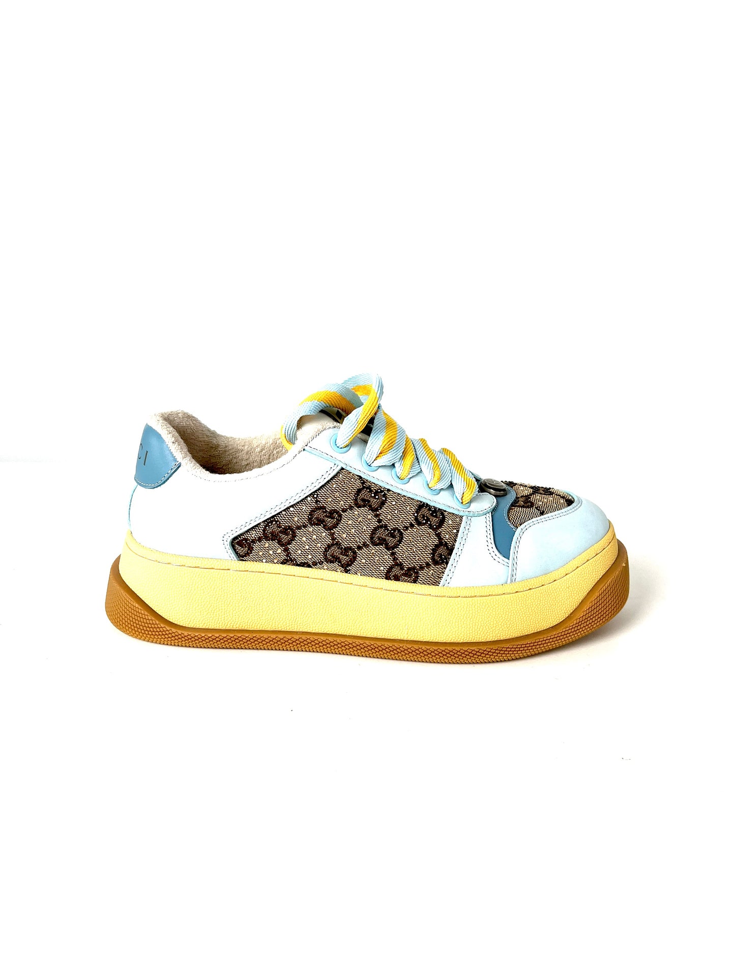 GUCCI Screener Monogram Blue Platform Sneakers 39 8