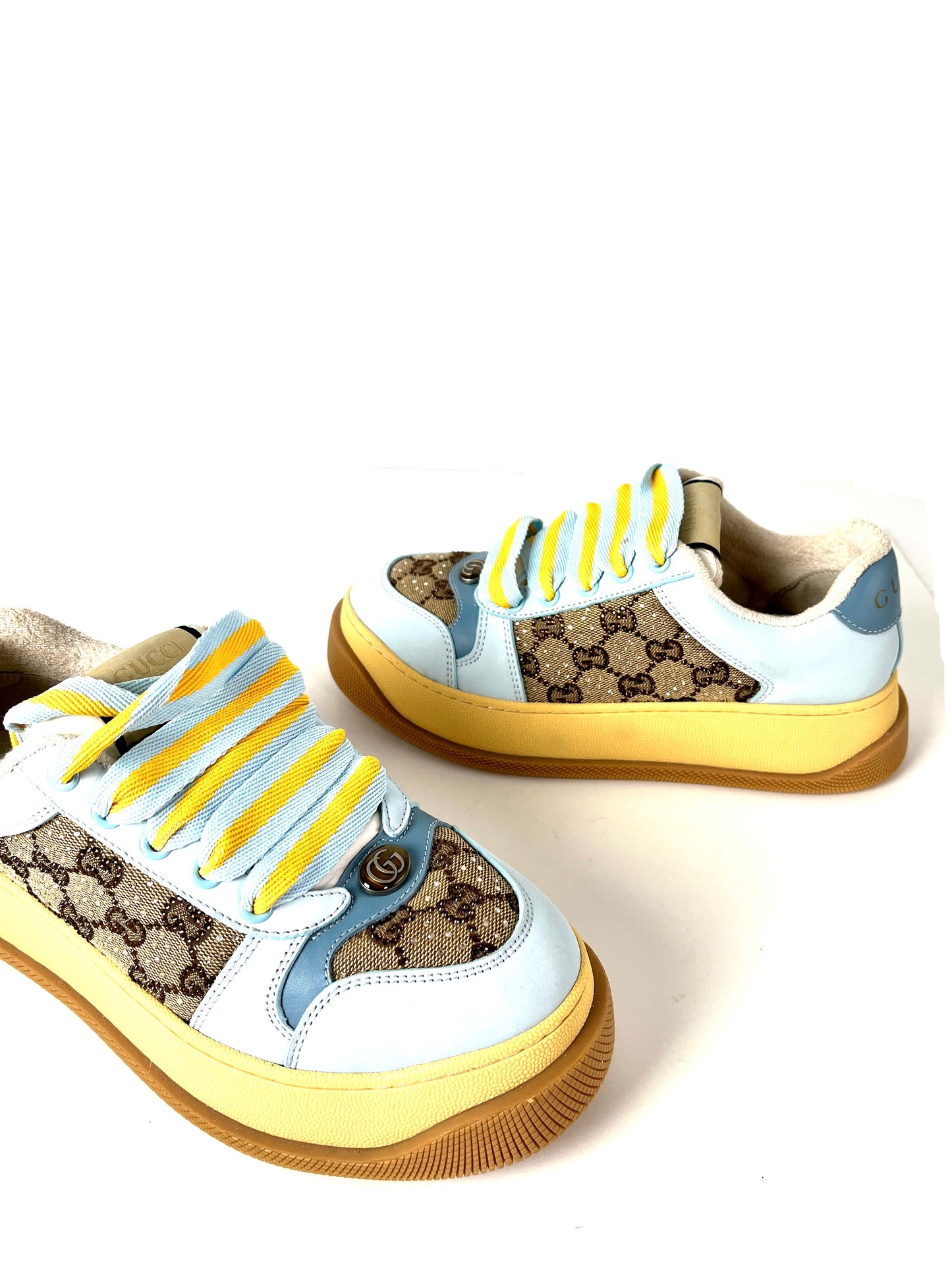 GUCCI Screener Monogram Blue Platform Sneakers 39 8