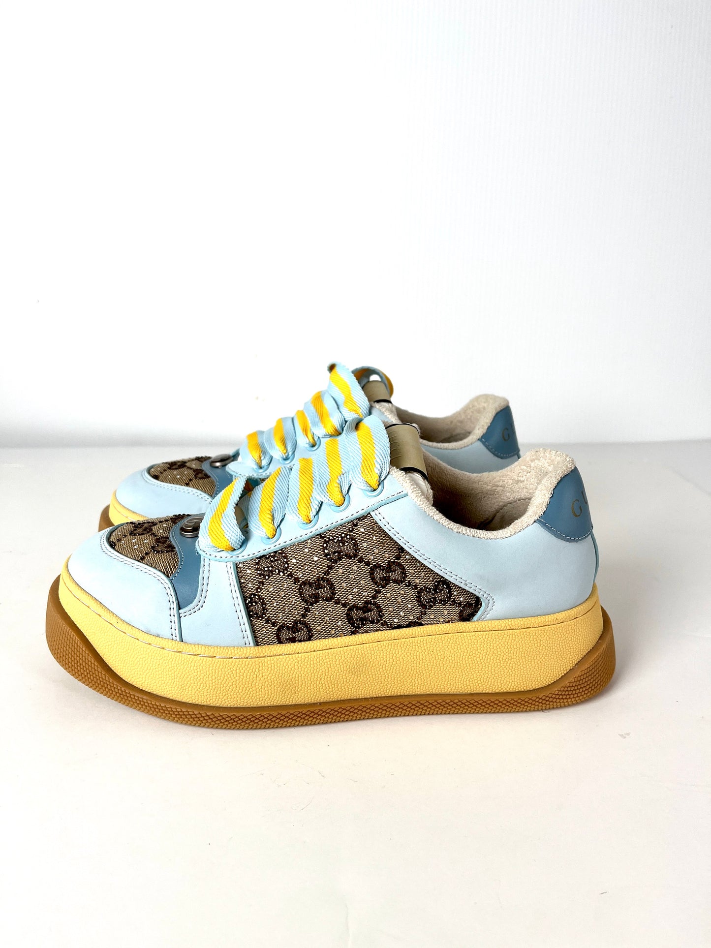 GUCCI Screener Monogram Blue Platform Sneakers 39 8