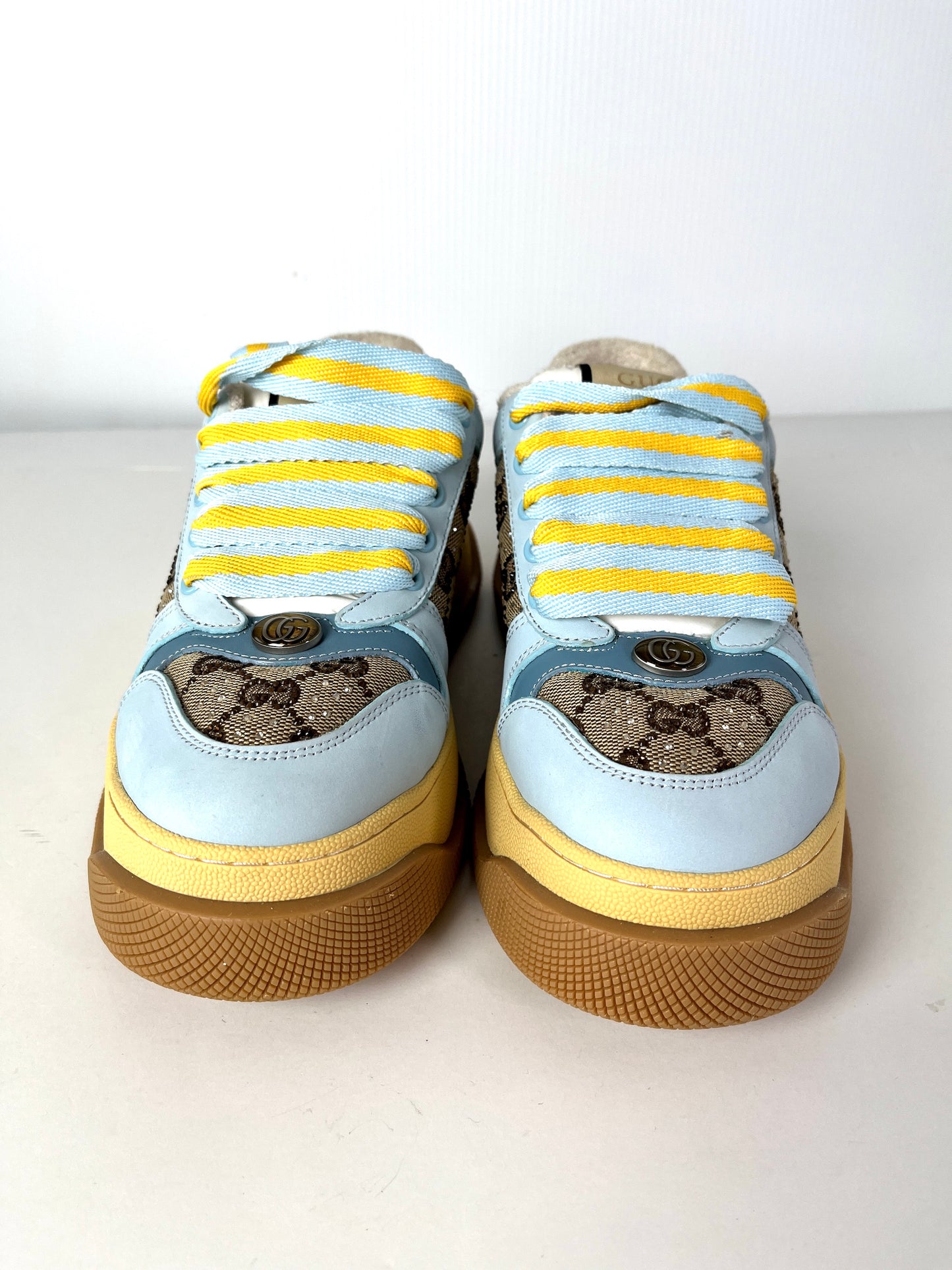 GUCCI Screener Monogram Blue Platform Sneakers 39 8