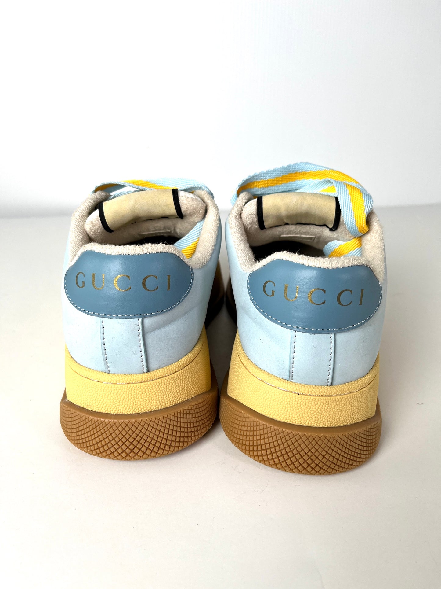 GUCCI Screener Monogram Blue Platform Sneakers 39 8
