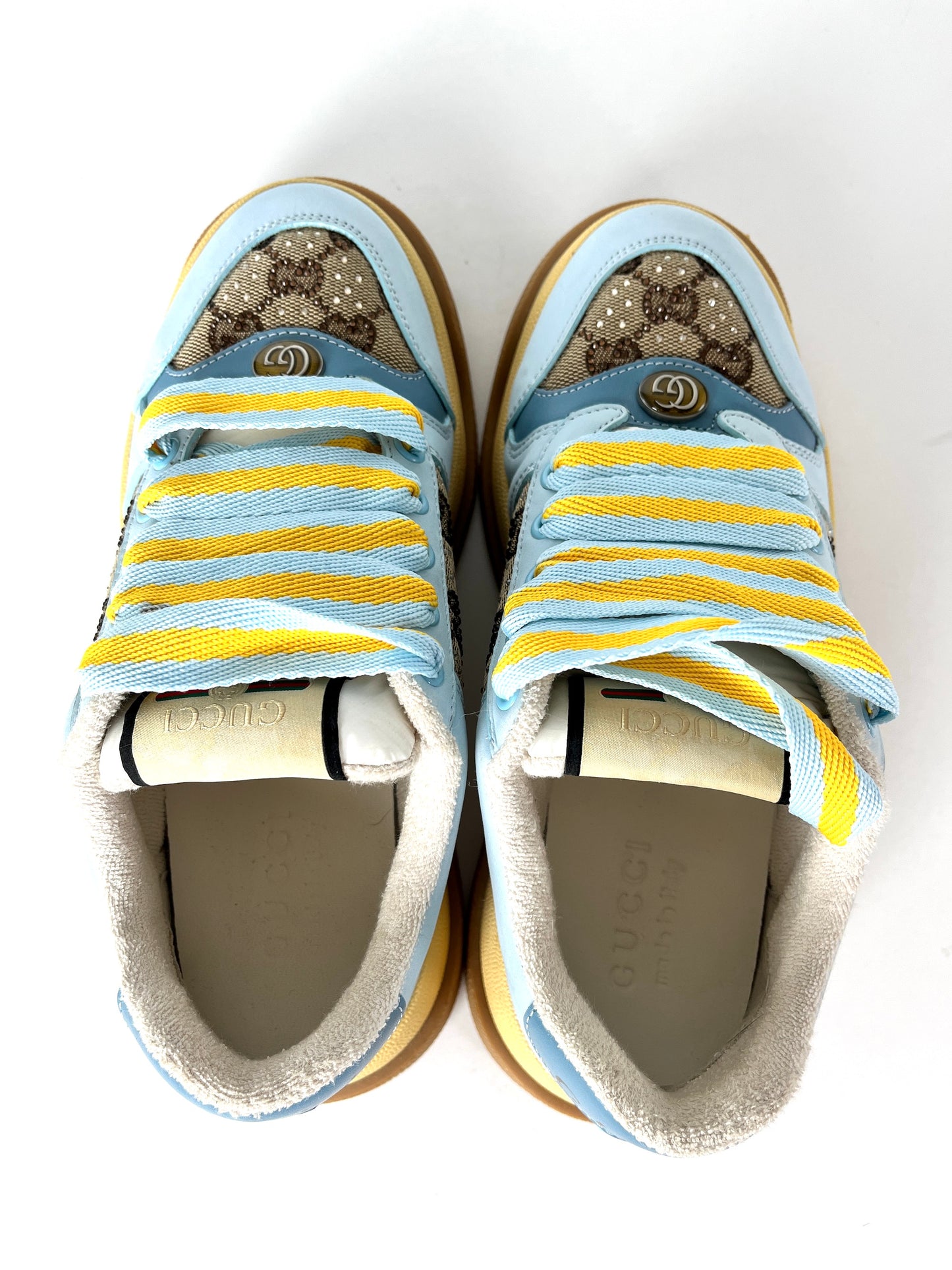 GUCCI Screener Monogram Blue Platform Sneakers 39 8