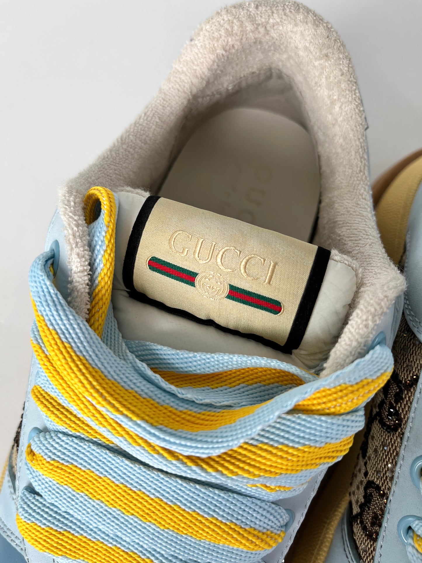 GUCCI Screener Monogram Blue Platform Sneakers 39 8