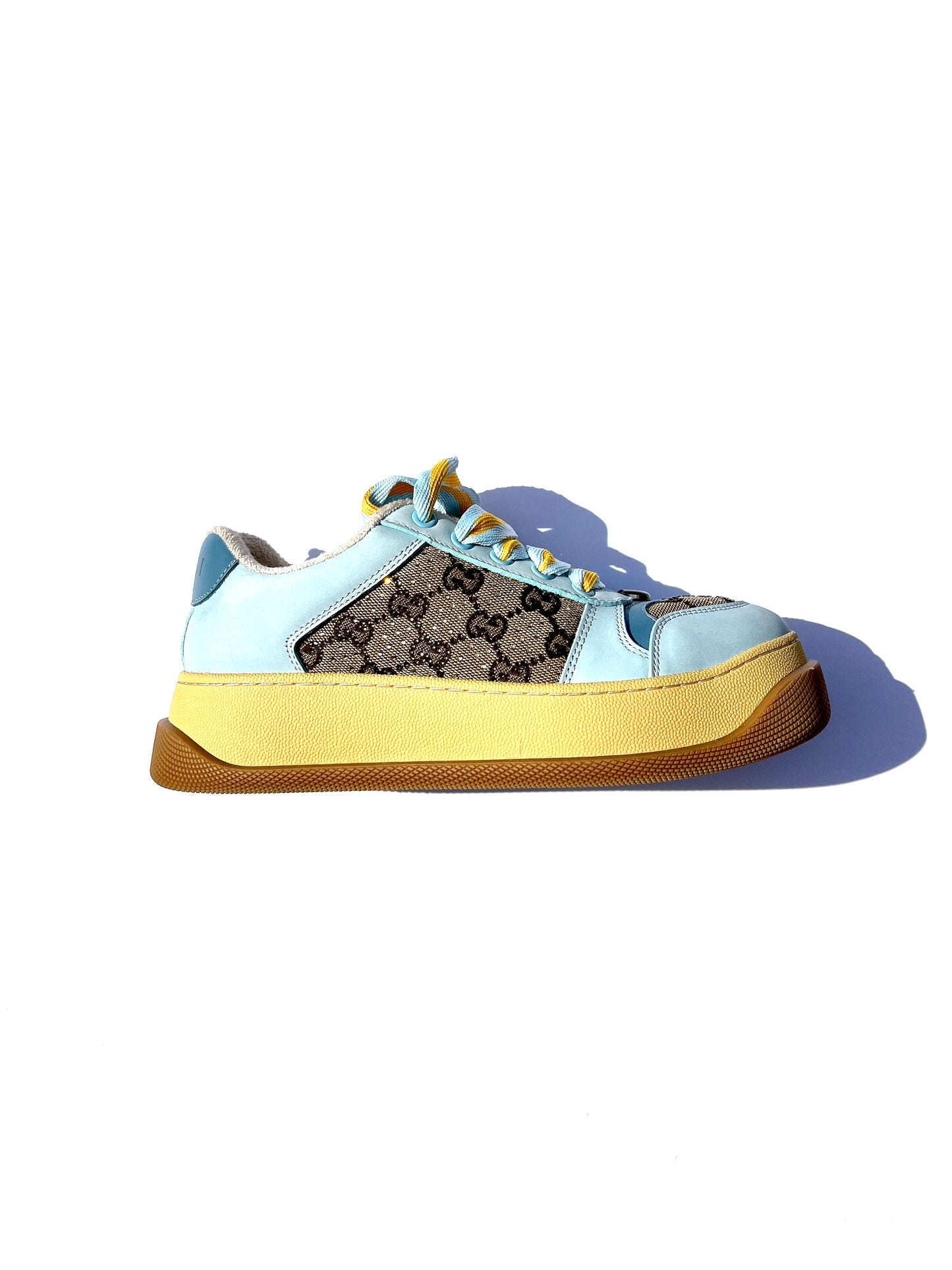 GUCCI Screener Monogram Blue Platform Sneakers 39 8