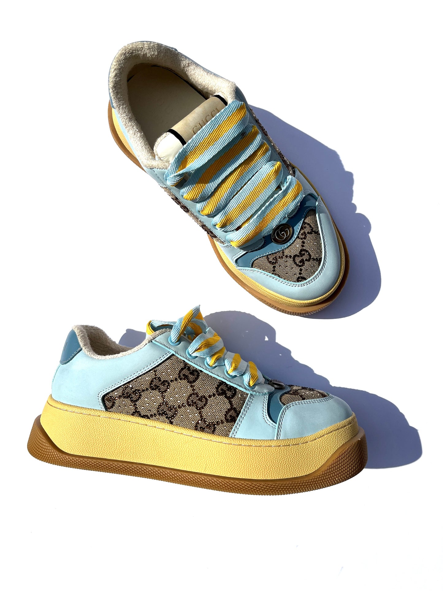 GUCCI Screener Monogram Blue Platform Sneakers 39 8