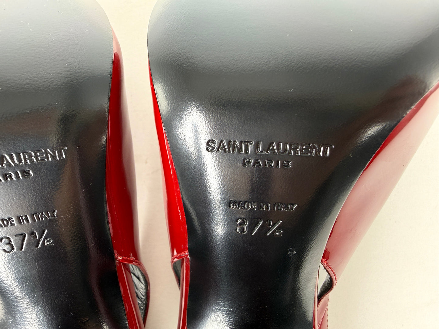 Saint Laurent YSL Venus Hot Red Patent Leather Slingback Pumps Heels 37.5, 7 New