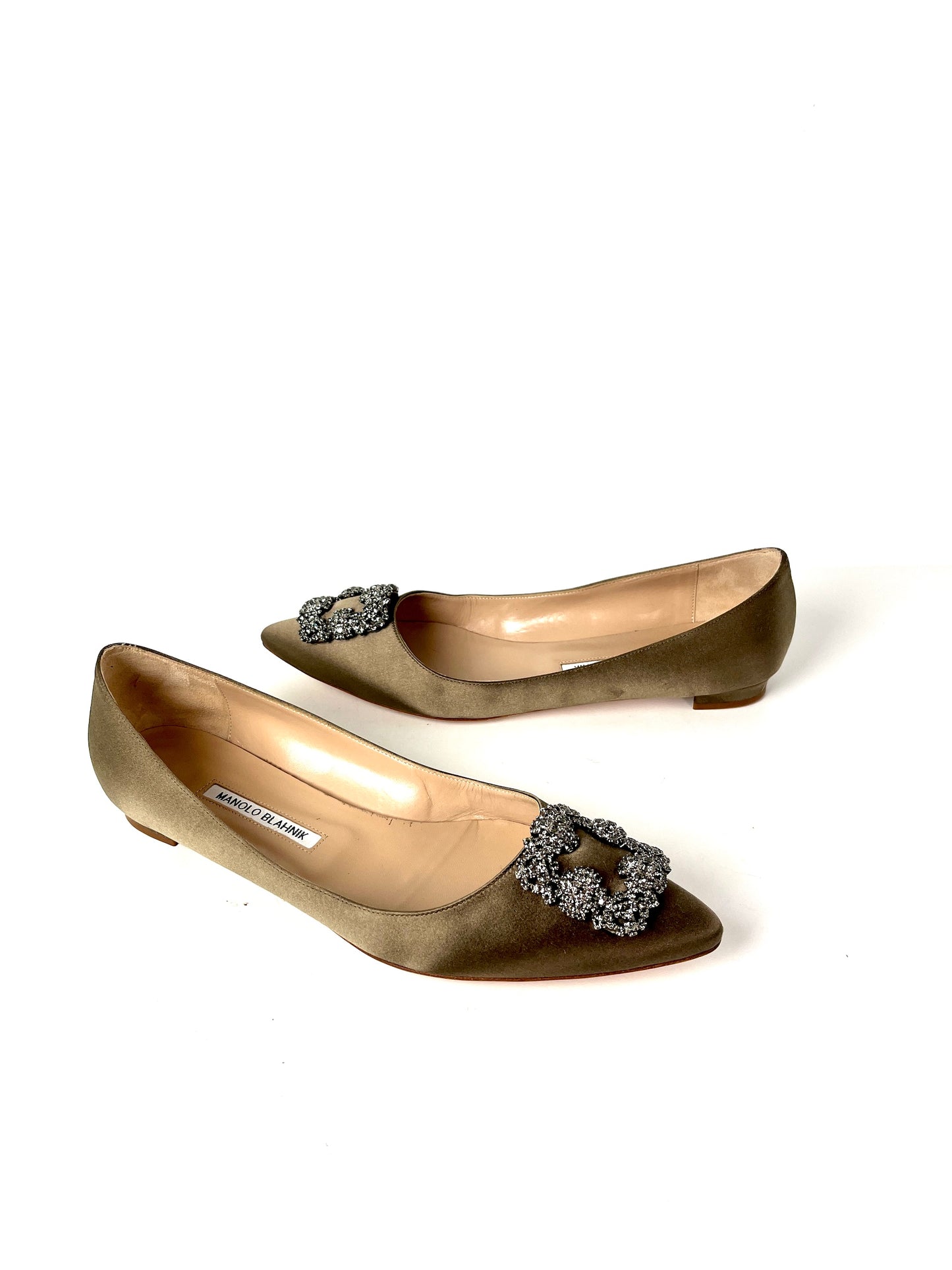 Manolo Blahnik Satin Hangisi Jewel Buckle Flat Shoes 41 10.5