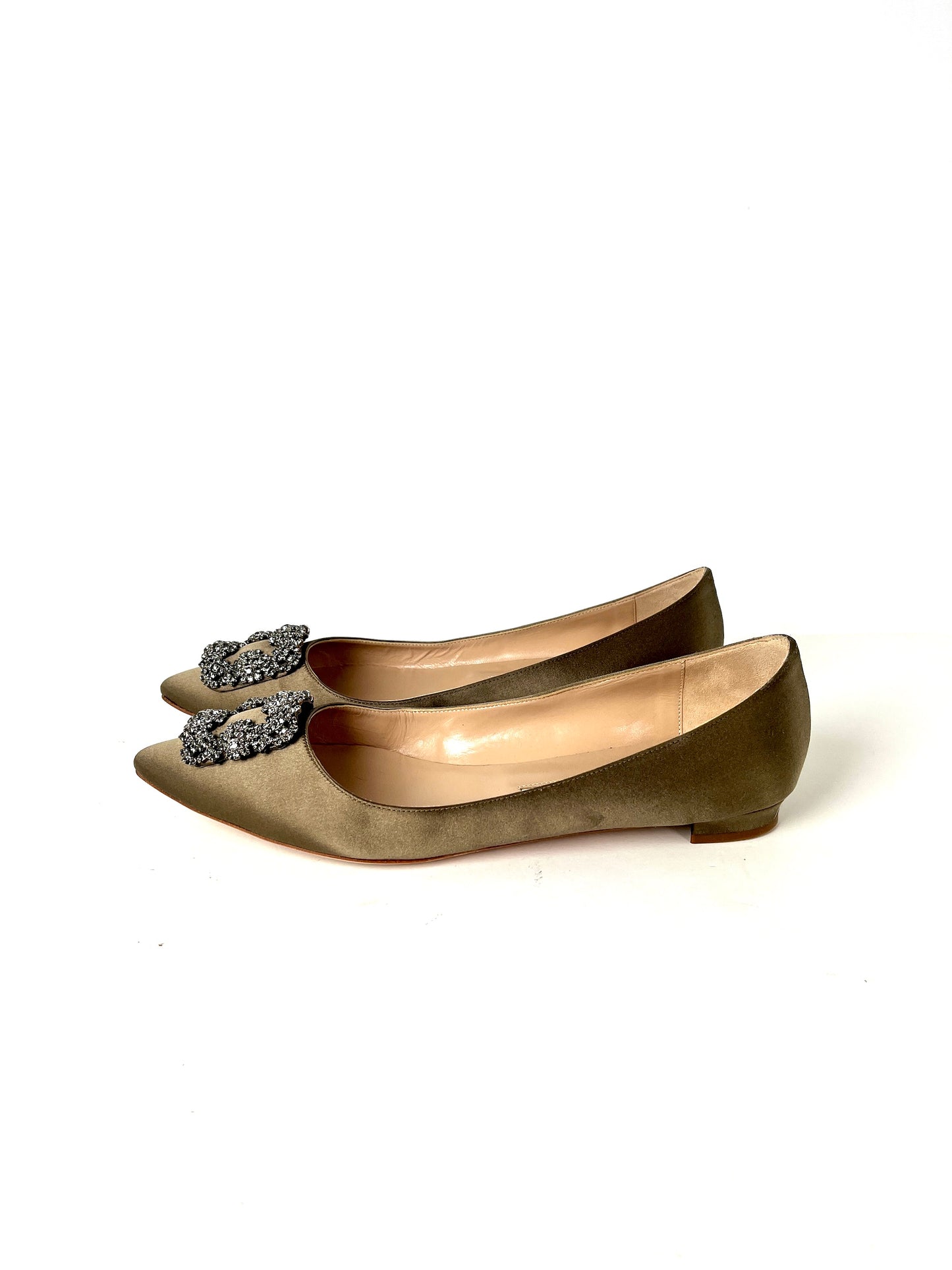 Manolo Blahnik Satin Hangisi Jewel Buckle Flat Shoes 41 10.5