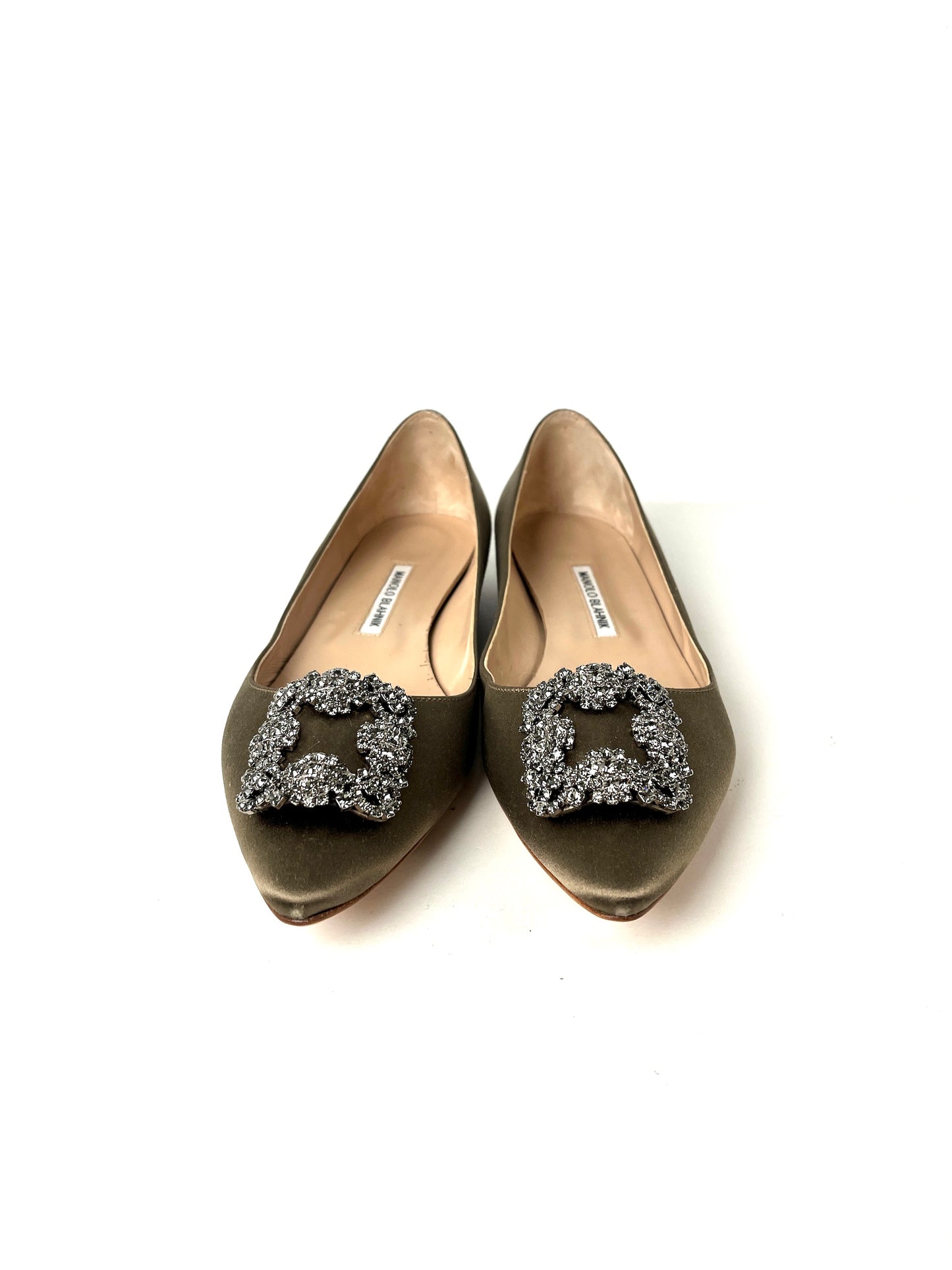 Manolo Blahnik Satin Hangisi Jewel Buckle Flat Shoes 41 10.5