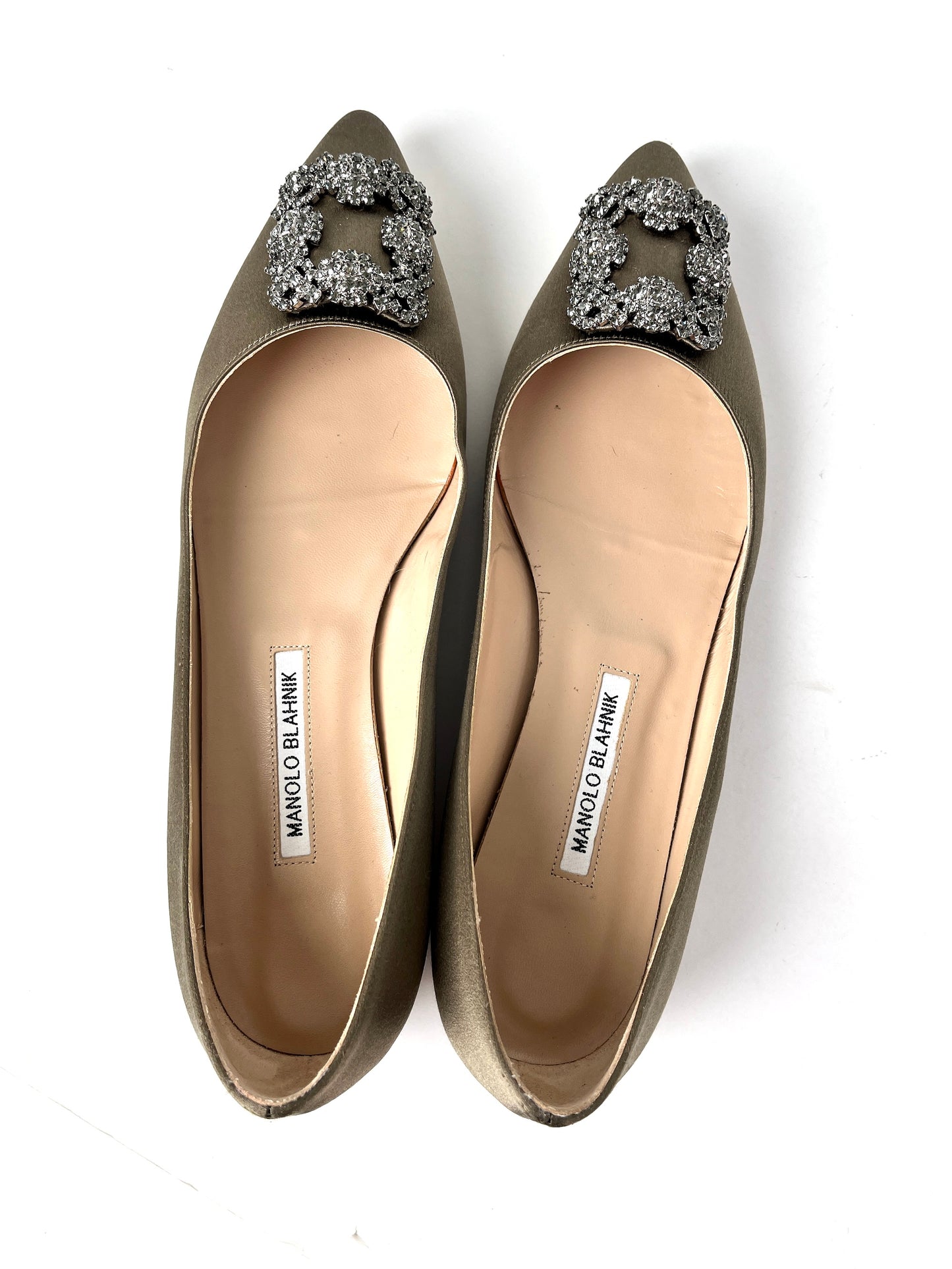Manolo Blahnik Satin Hangisi Jewel Buckle Flat Shoes 41 10.5