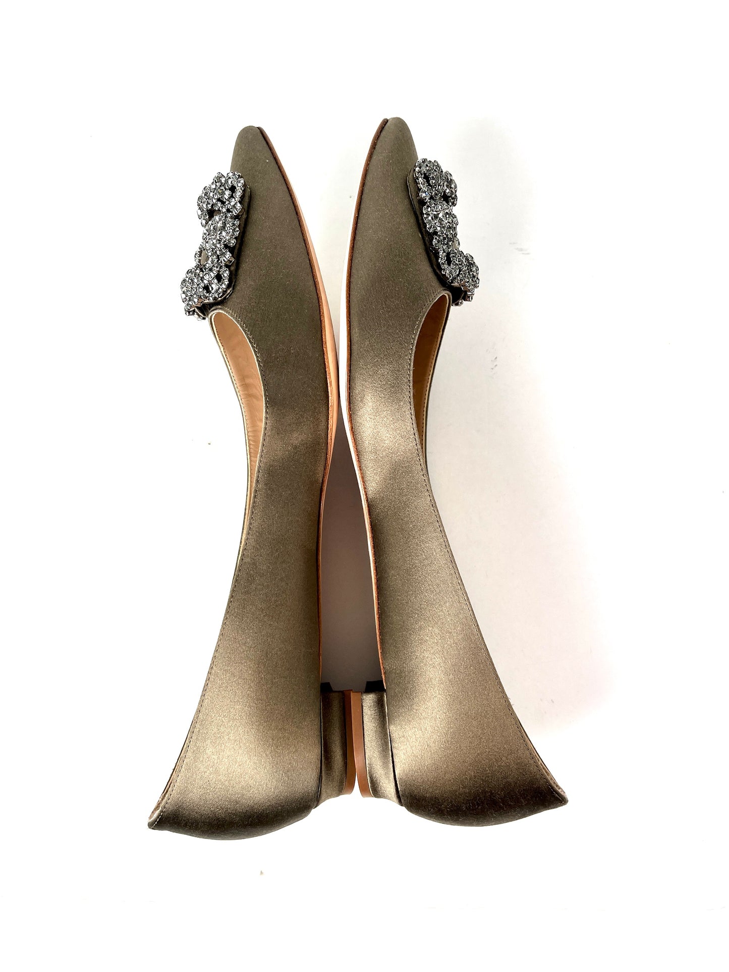 Manolo Blahnik Satin Hangisi Jewel Buckle Flat Shoes 41 10.5