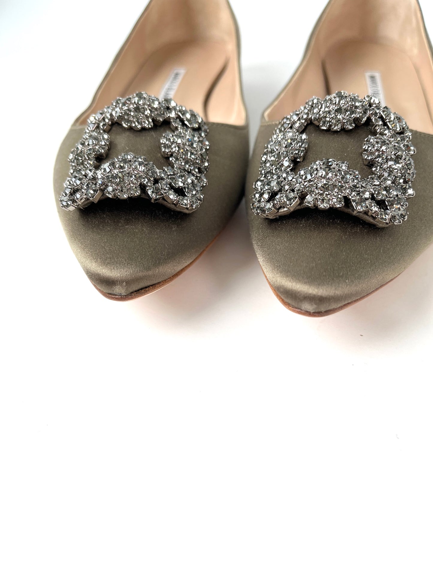 Manolo Blahnik Satin Hangisi Jewel Buckle Flat Shoes 41 10.5