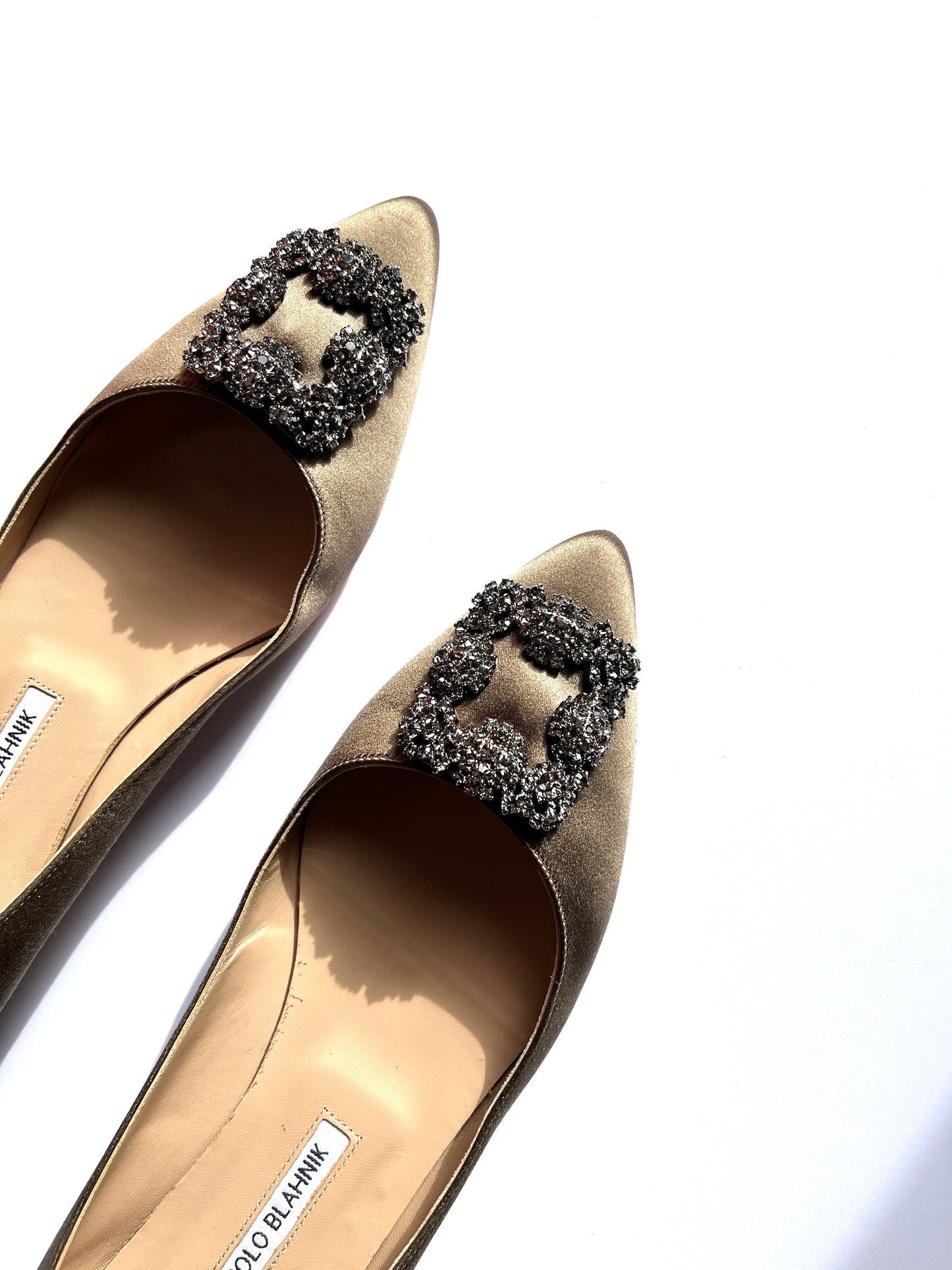 Manolo Blahnik Satin Hangisi Jewel Buckle Flat Shoes 41 10.5