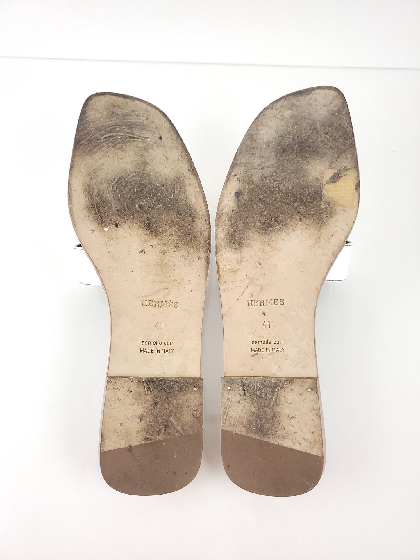 Hermes White Oran Slide Sandals 41