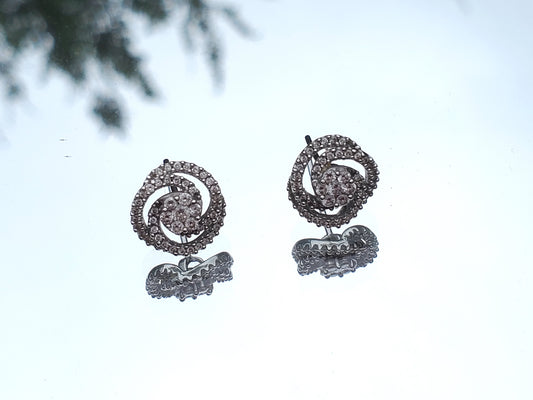 14k White Gold Pavé Diamond Flower Stud Earrings
