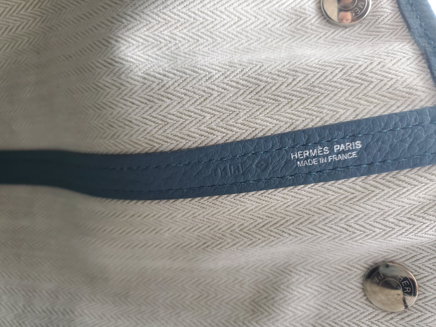 Hermes Blue Clemence Leather Garden Party MM Satchel