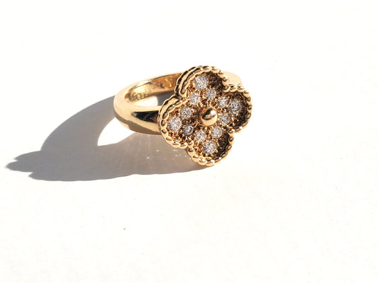 Van Cleef & Arpels 18k Yellow Gold Diamond Vintage Alhambra Ring 48 4.5