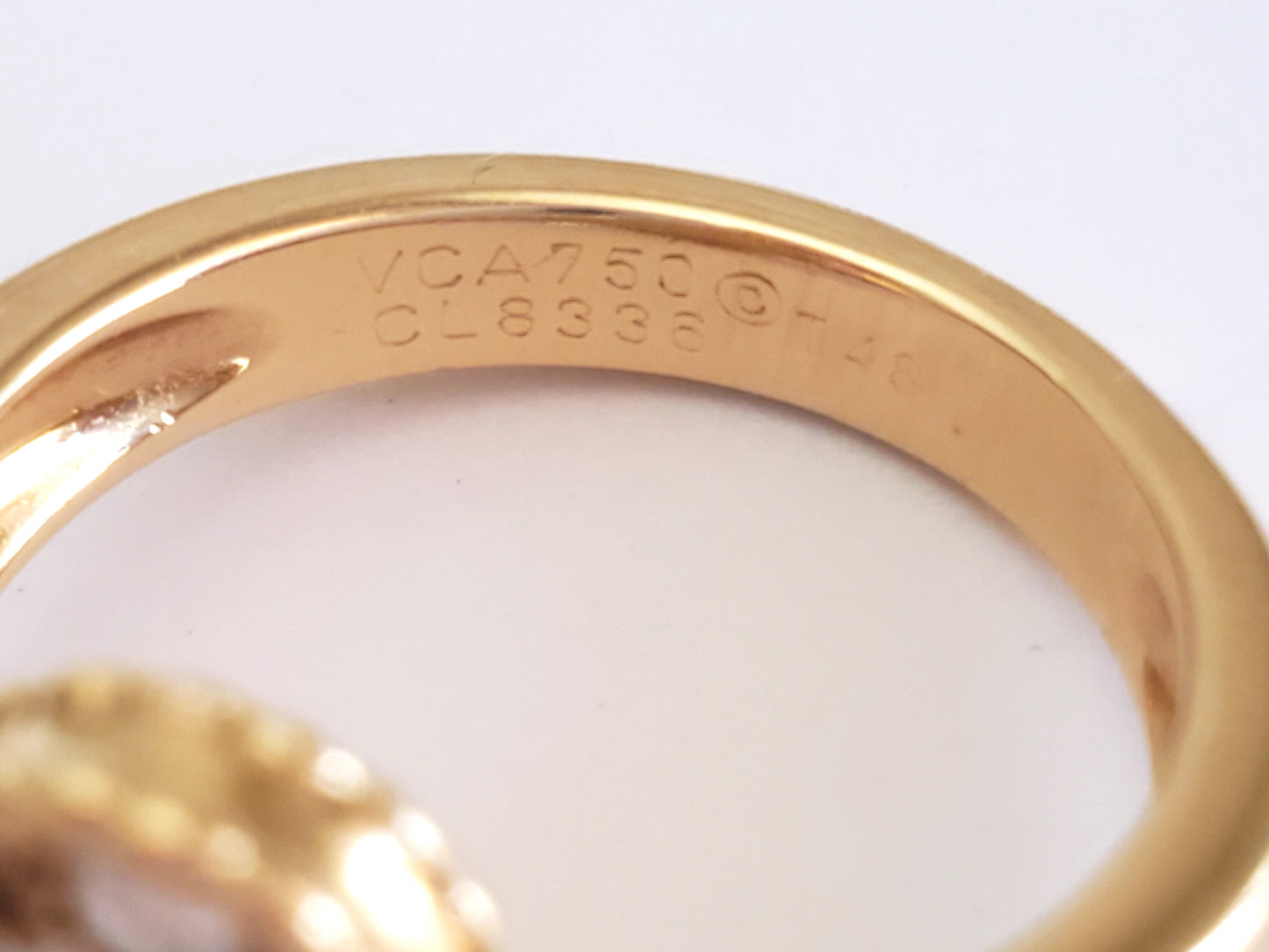 Van Cleef & Arpels 18k Yellow Gold Diamond Vintage Alhambra Ring 48 4.5