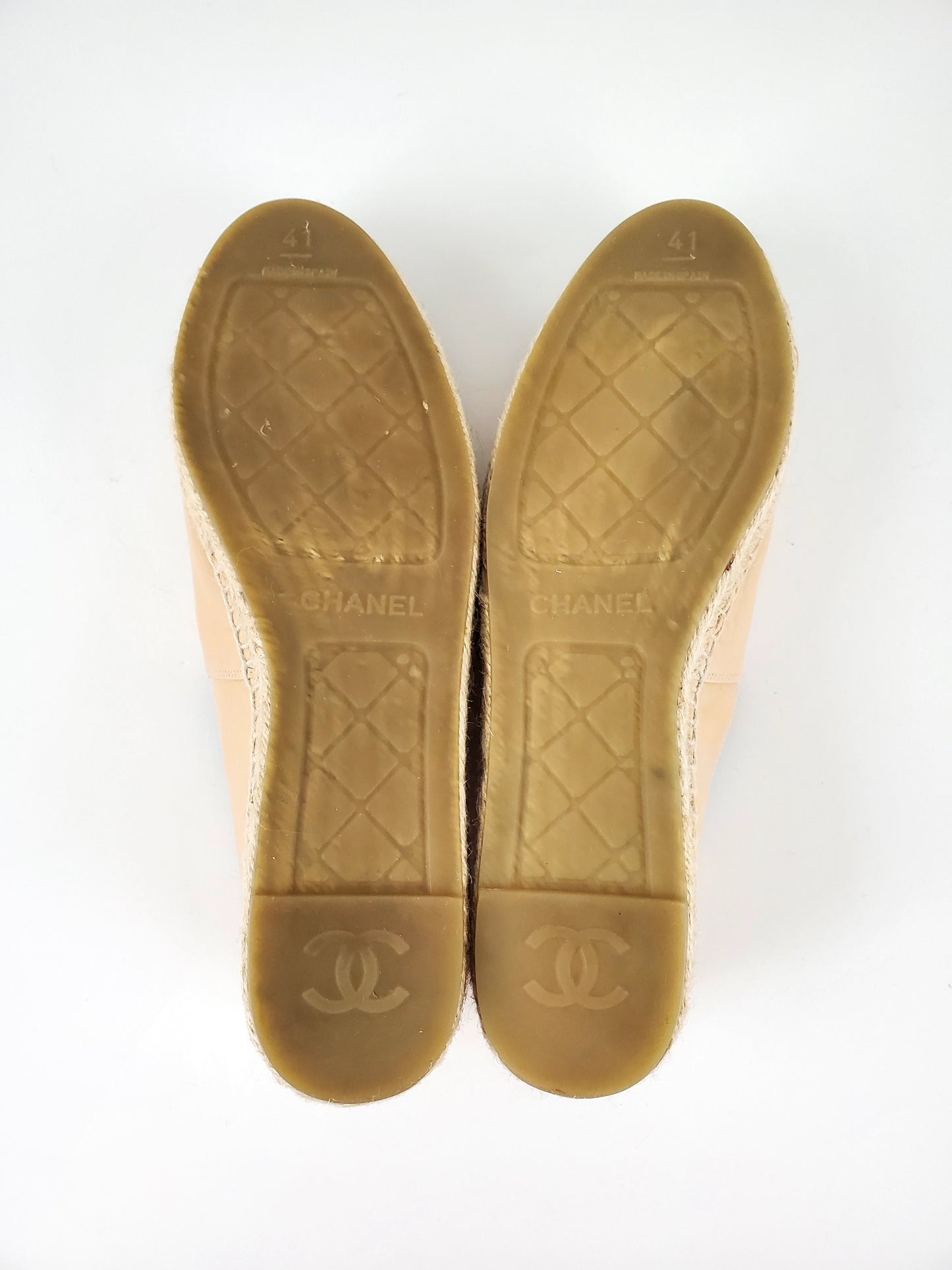 Chanel Beige Black Lambskin Round Toe Espadrilles 41
