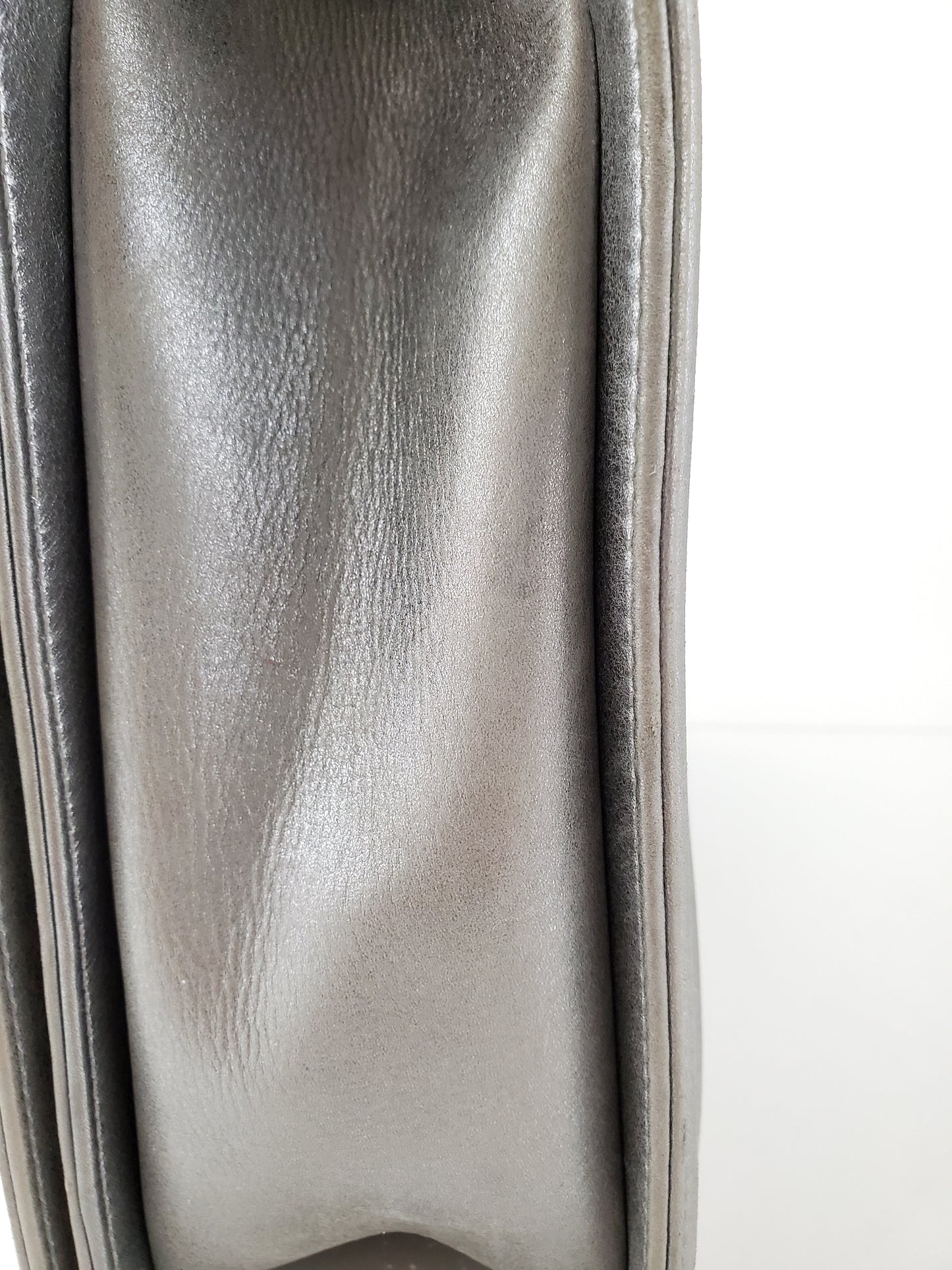 CHANEL Large Metallic Silver Quilted Boy Flap Bag