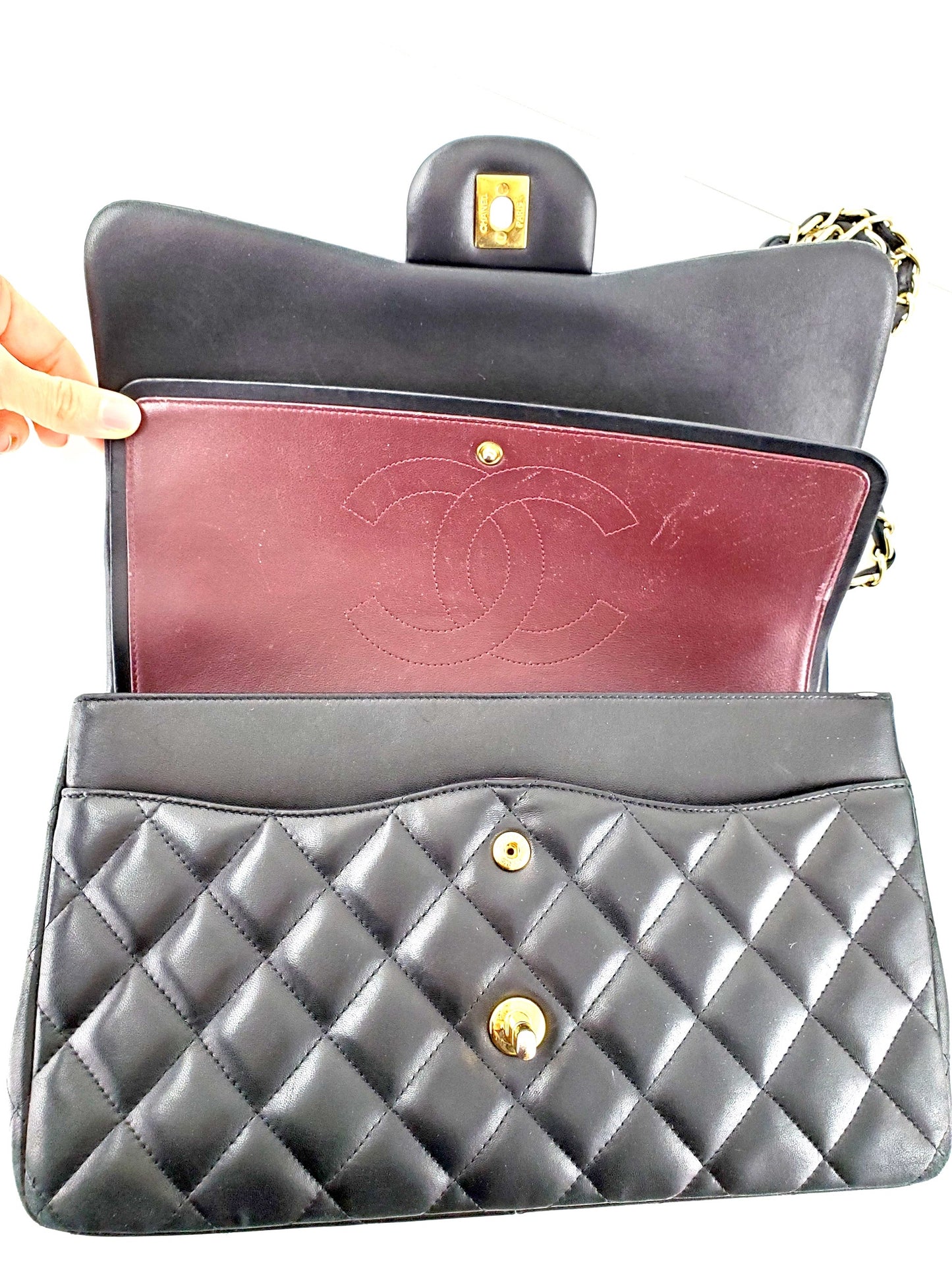 CHANEL Lambskin Quilted Gold Hardware Jumbo Classic Double Flap Bag