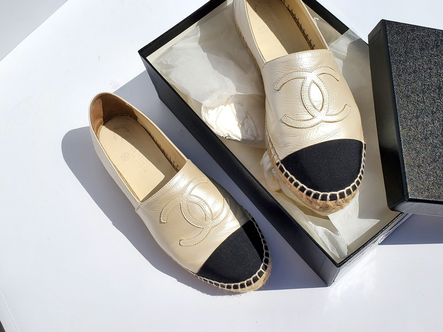 CHANEL Lambskin CC Espadrilles 38