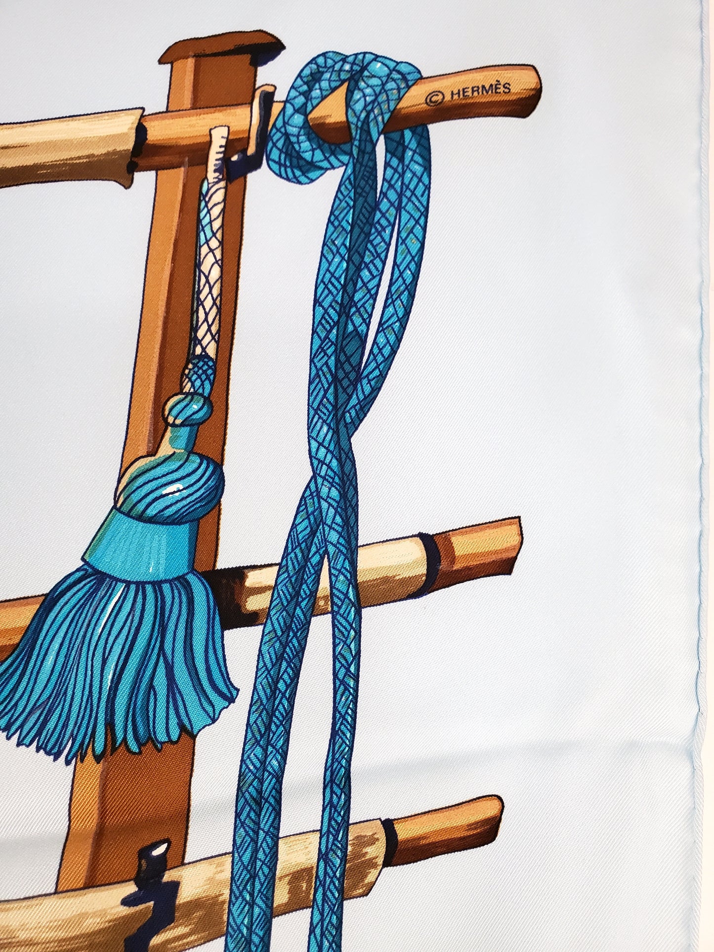 NWT HERMES Paris Bleu Ciel Passementerie Print 90cm Silk Scarf