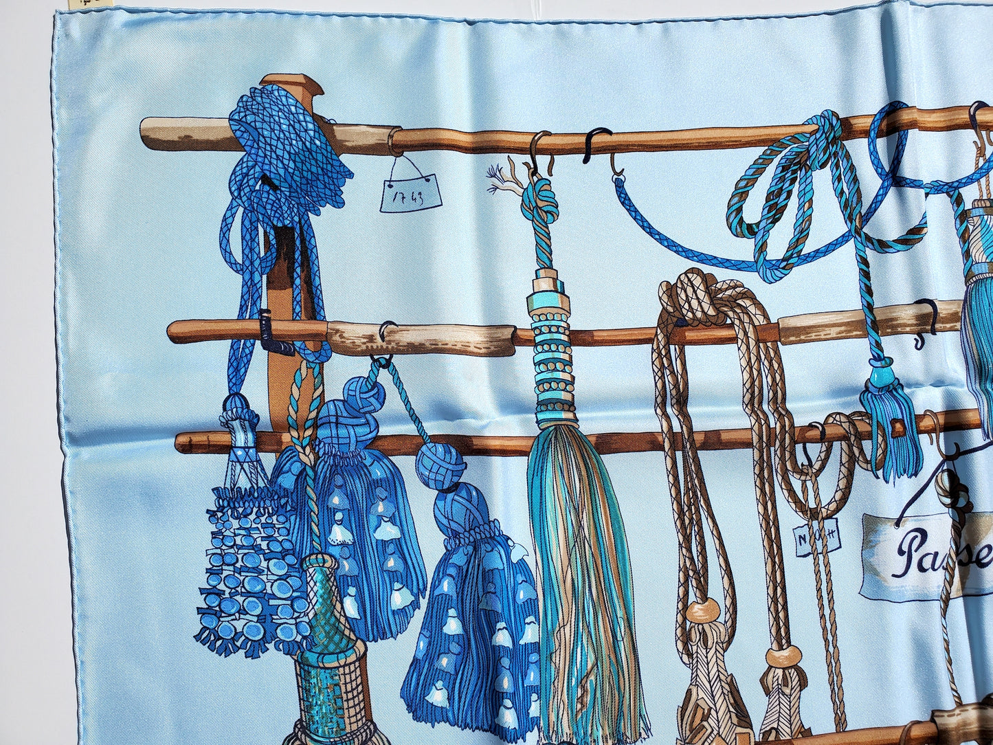 NWT HERMES Paris Bleu Ciel Passementerie Print 90cm Silk Scarf