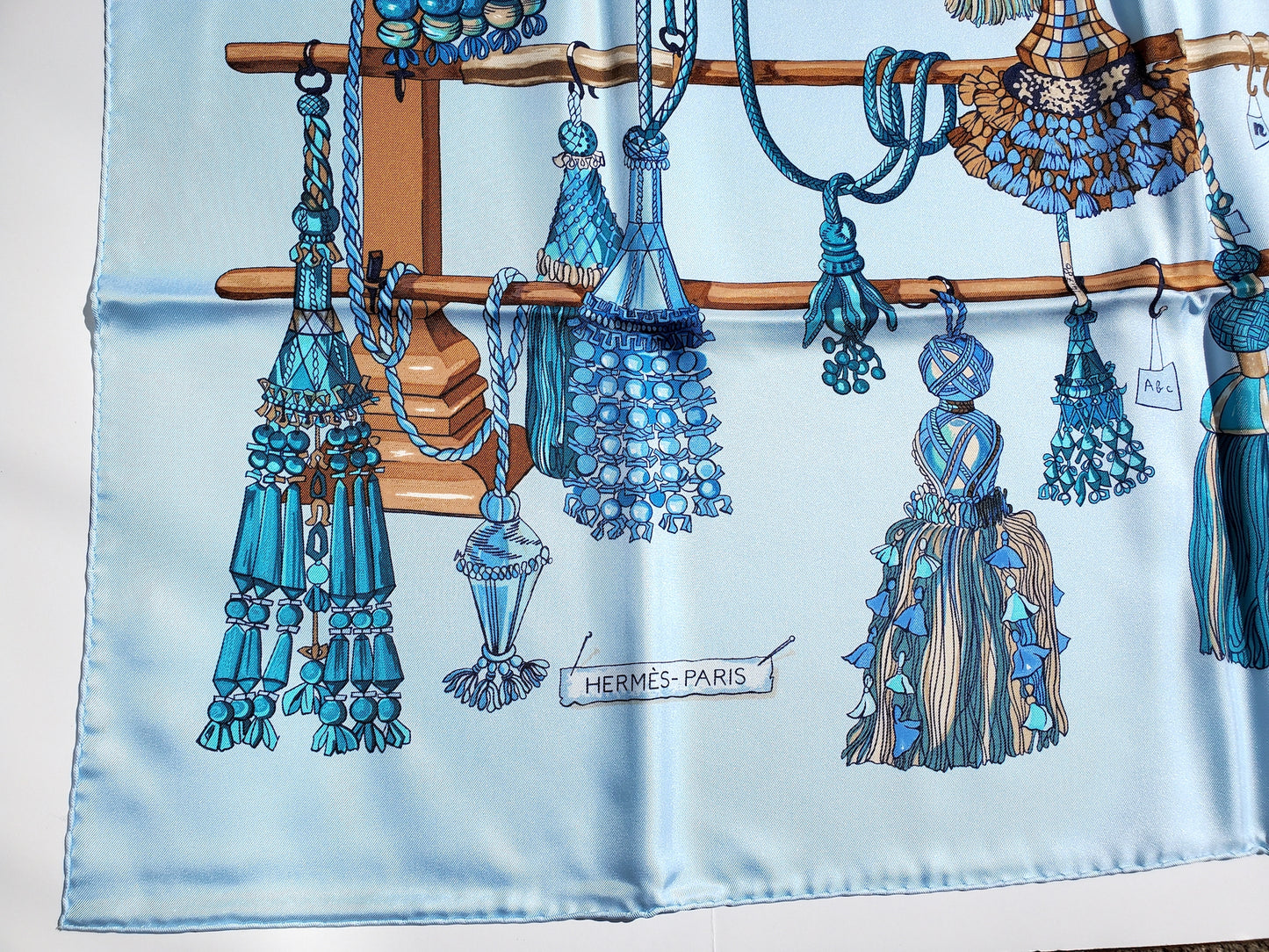 NWT HERMES Paris Bleu Ciel Passementerie Print 90cm Silk Scarf