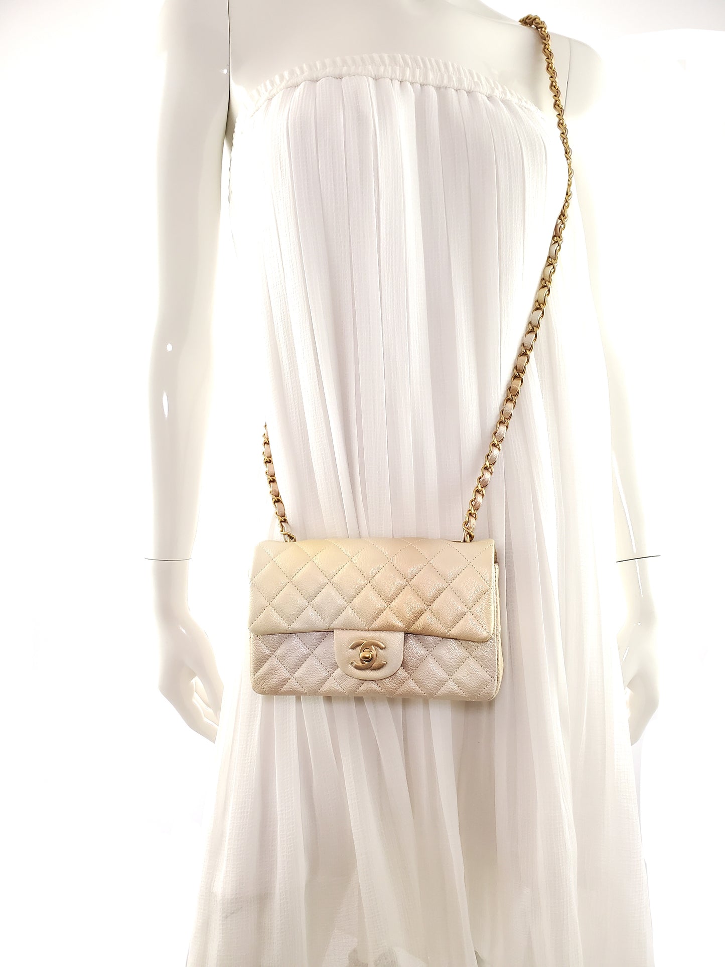 New Chanel Classic 2022 Rectangular Mini Gold Ombre Flap Bag