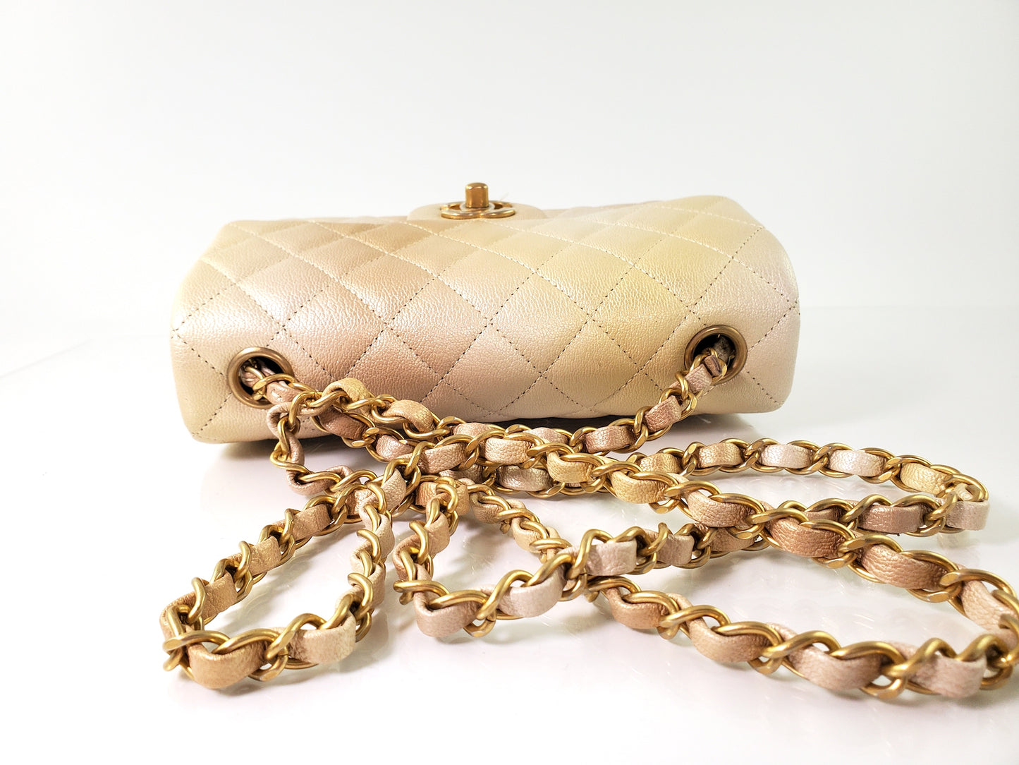 New Chanel Classic 2022 Rectangular Mini Gold Ombre Flap Bag