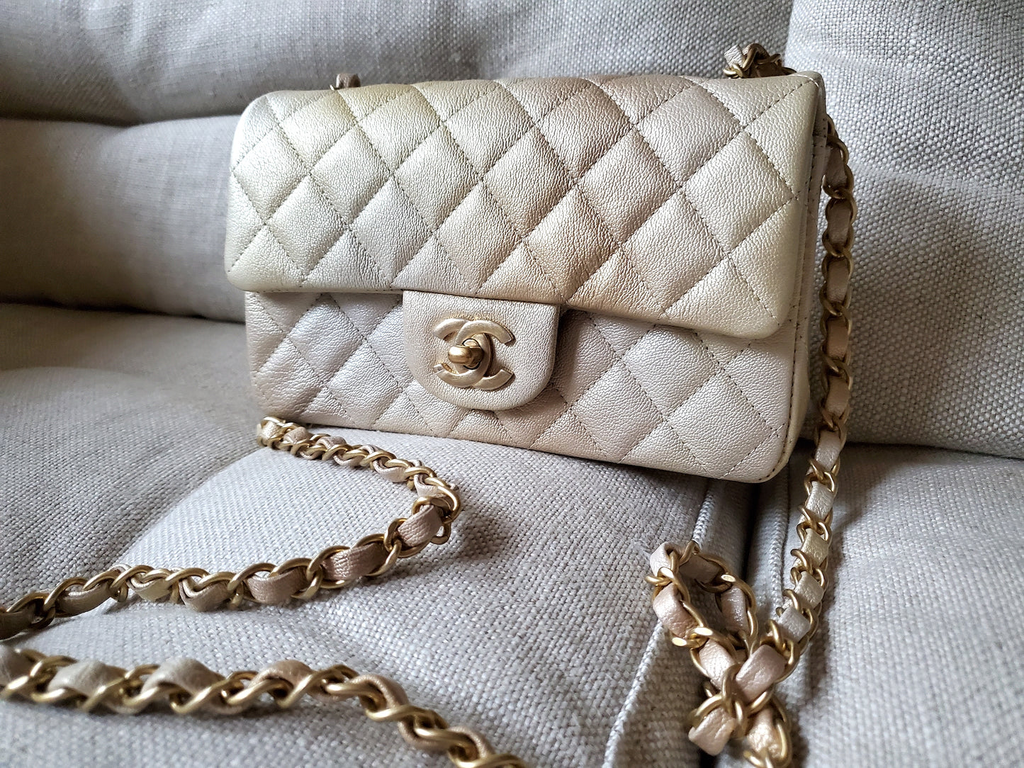 New Chanel Classic 2022 Rectangular Mini Gold Ombre Flap Bag