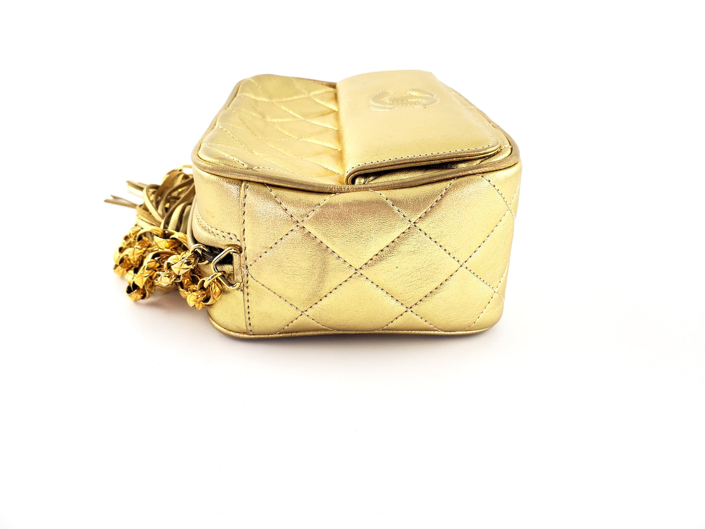Vintage Chanel Quilted Gold CC Camera Tassel Shoulder Bag