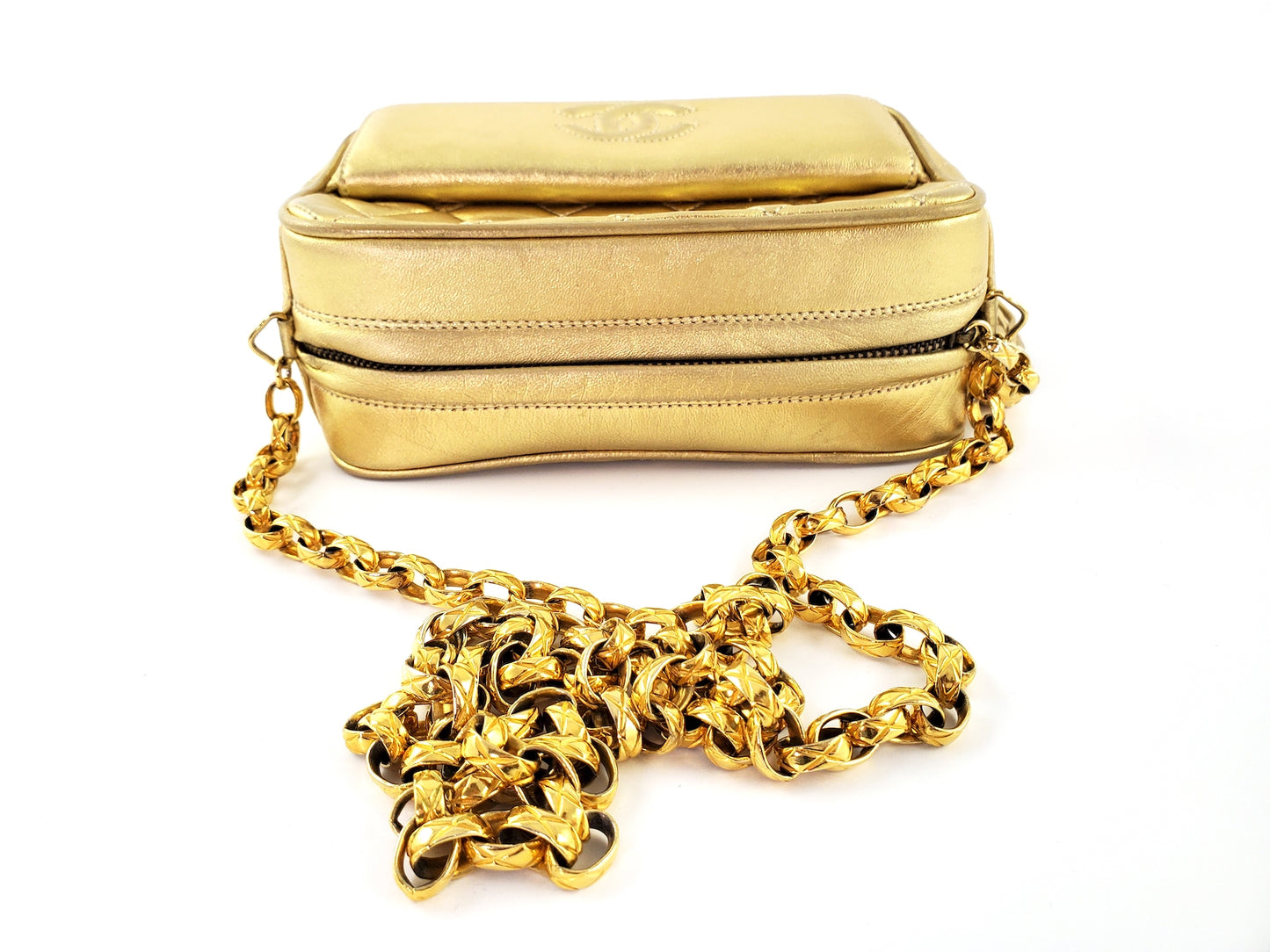 Vintage Chanel Quilted Gold CC Camera Tassel Shoulder Bag