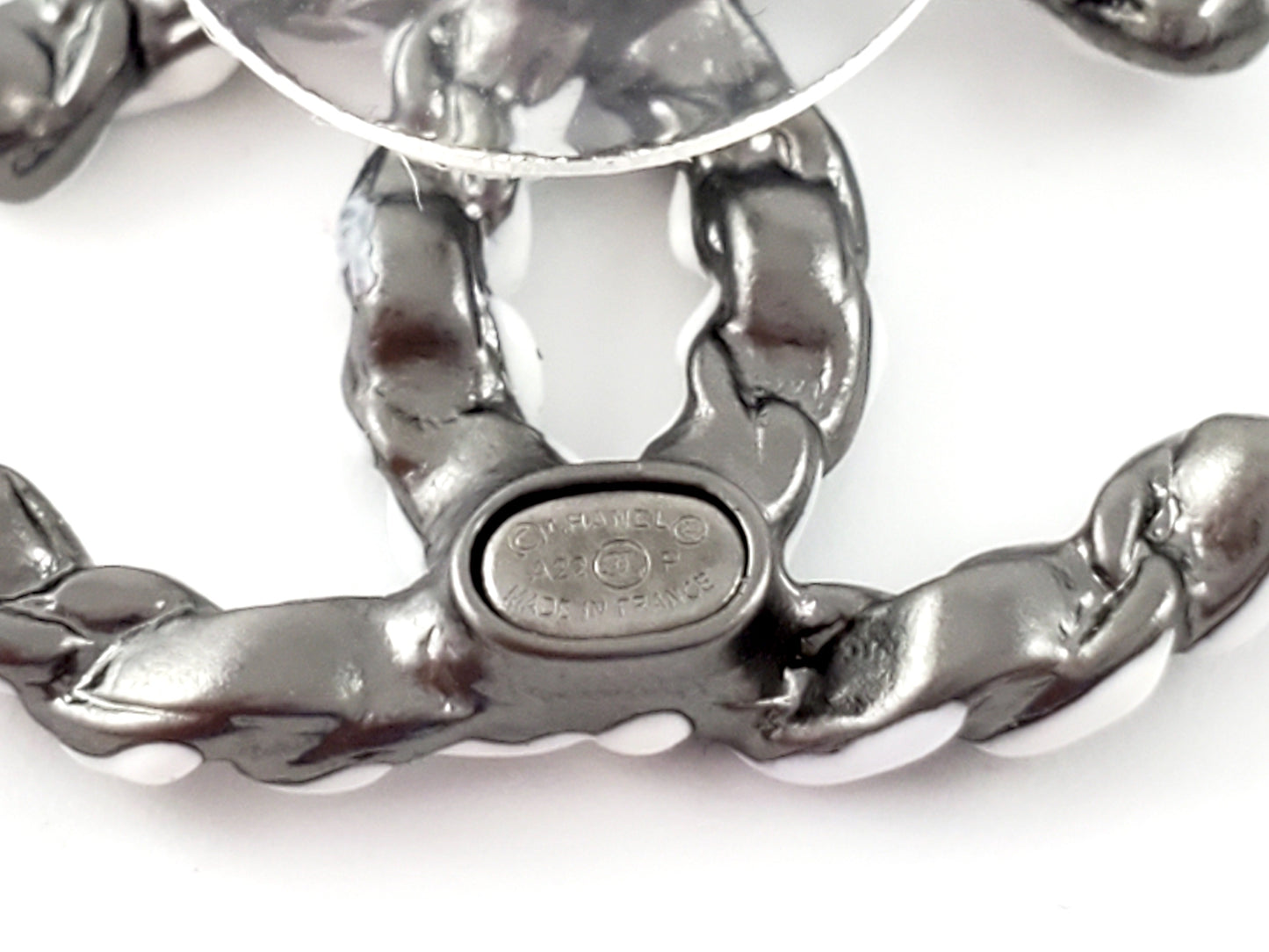 New CHANEL 22P CC Logo Ruthenium White Stud Earrings