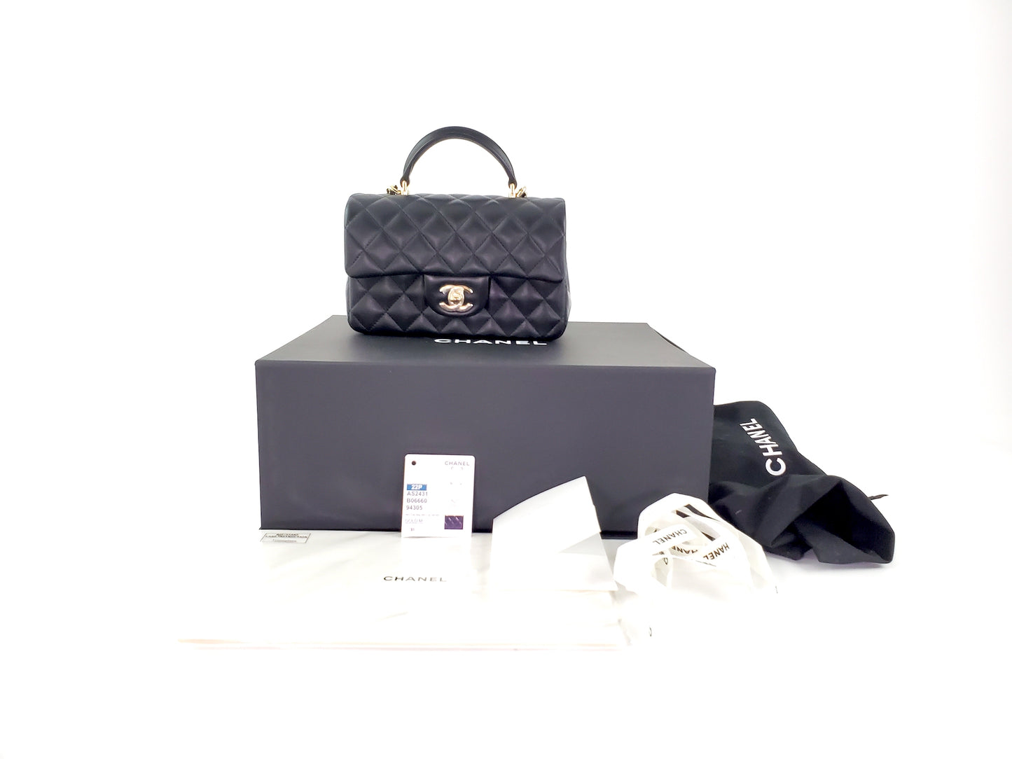 CHANEL 22P Top Handle Black Rectangular Mini Flap Bag