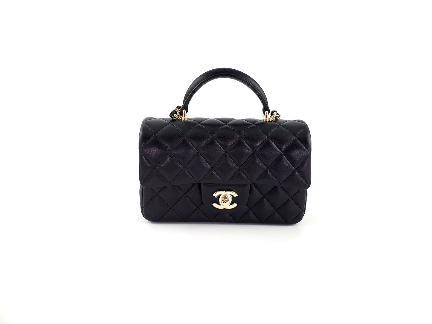 CHANEL 22P Top Handle Black Rectangular Mini Flap Bag