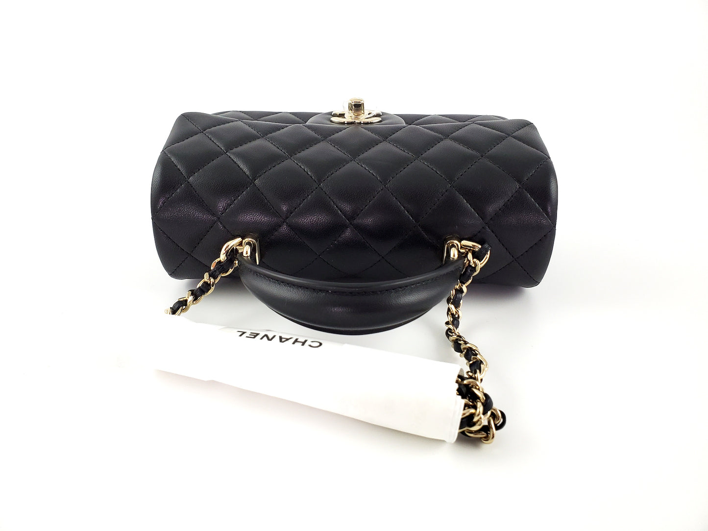 CHANEL 22P Top Handle Black Rectangular Mini Flap Bag