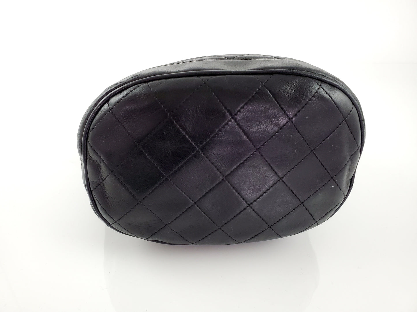 Vintage CHANEL 24k Gold Black Leather Quilted Bucket Bag