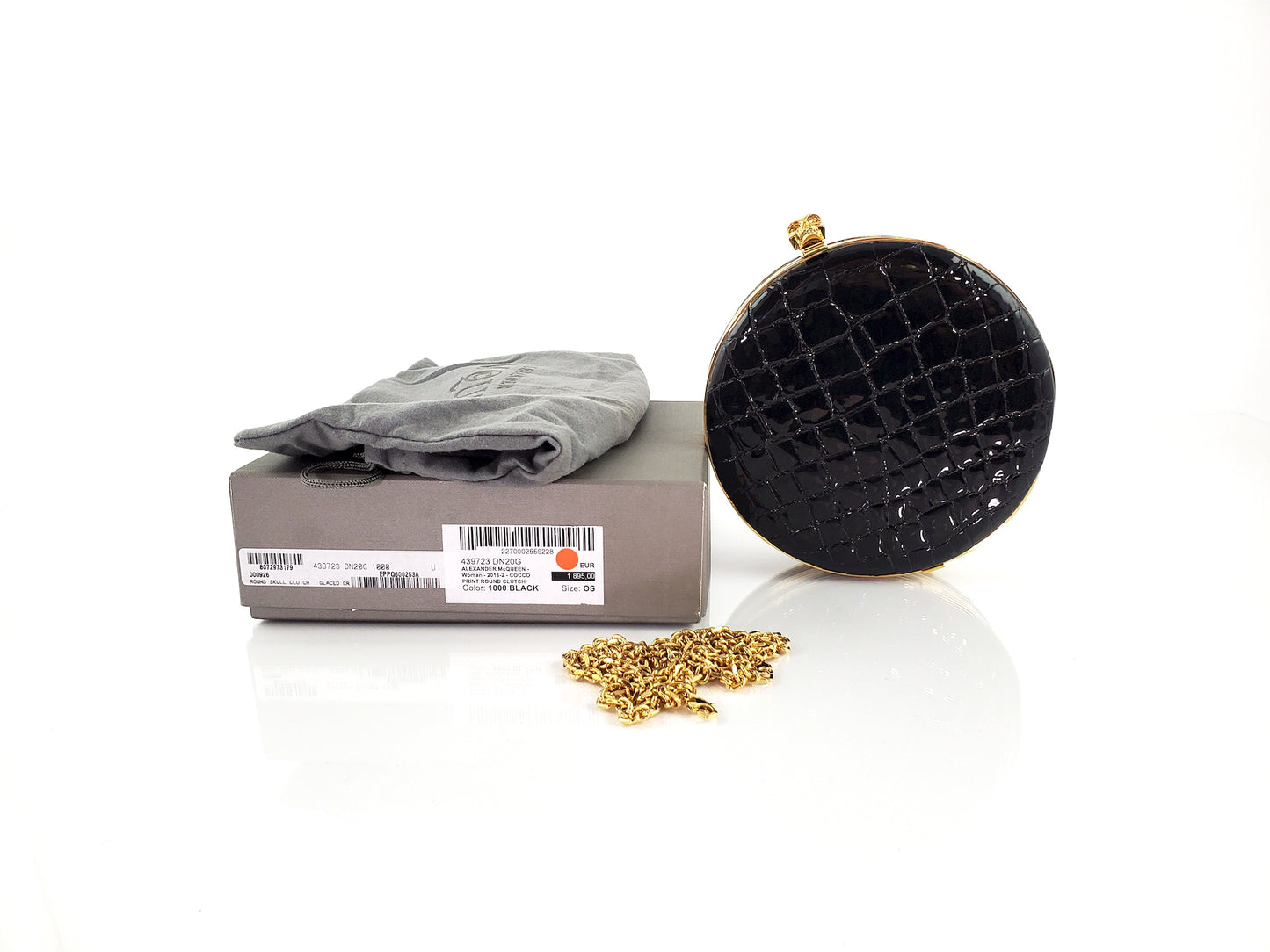 ALEXANDER McQUEEN Round Skull Black Croc Embossed Crossbody Bag