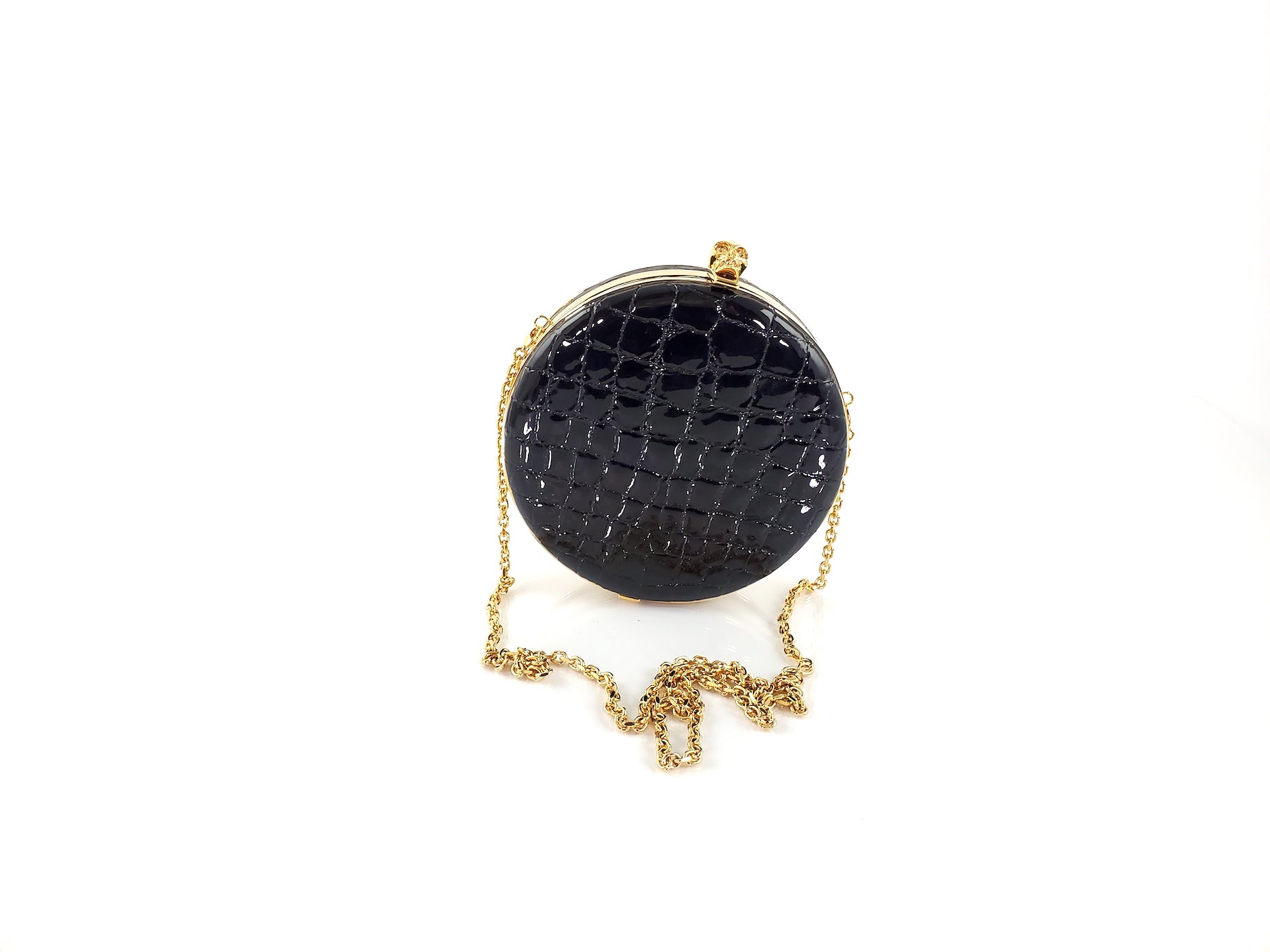 ALEXANDER McQUEEN Round Skull Black Croc Embossed Crossbody Bag