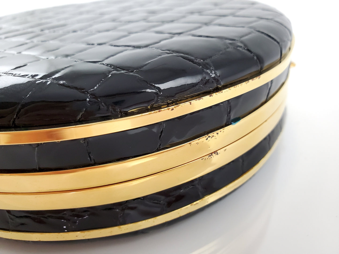 ALEXANDER McQUEEN Round Skull Black Croc Embossed Crossbody Bag