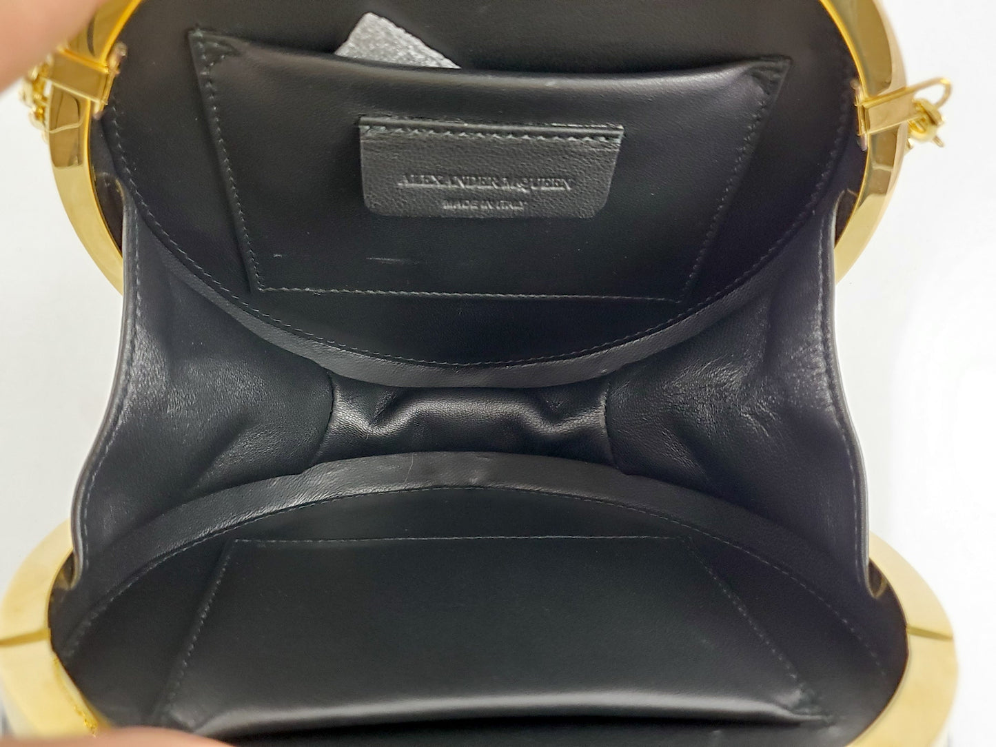 ALEXANDER McQUEEN Round Skull Black Croc Embossed Crossbody Bag