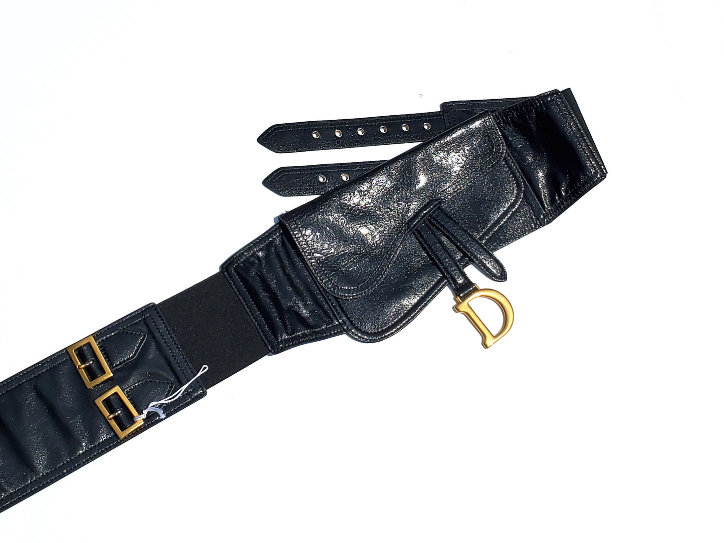 New CHRISTIAN DIOR Black 2019 Crinkled Leather Saddle Belt Waist Bag Style 2 S/M