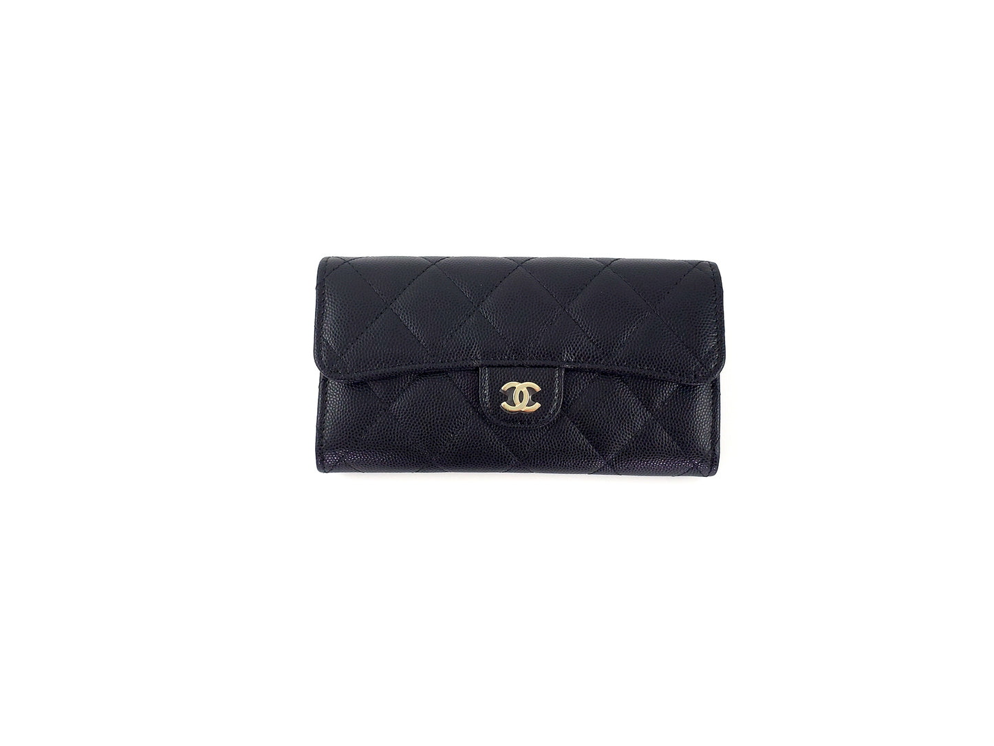 New CHANEL 22S Black Caviar Classic Flap Medium Wallet