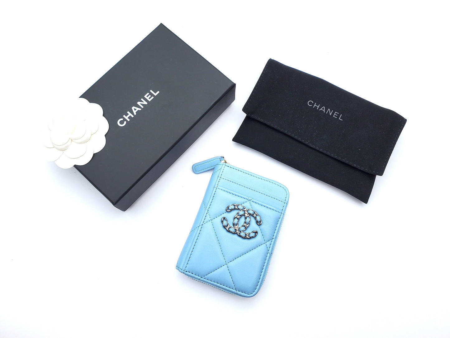 CHANEL Quilted 22S CC Blue Zip Card Case