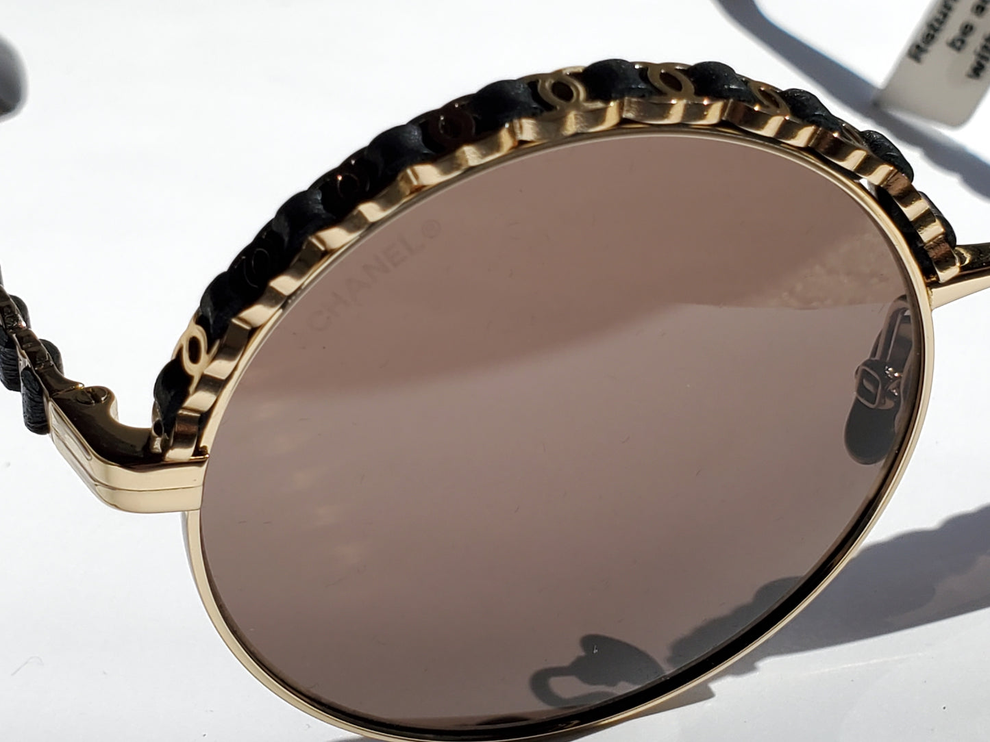 New In Stores Now CHANEL 4265Q Round Gold Black Metal Leather Sunglasses