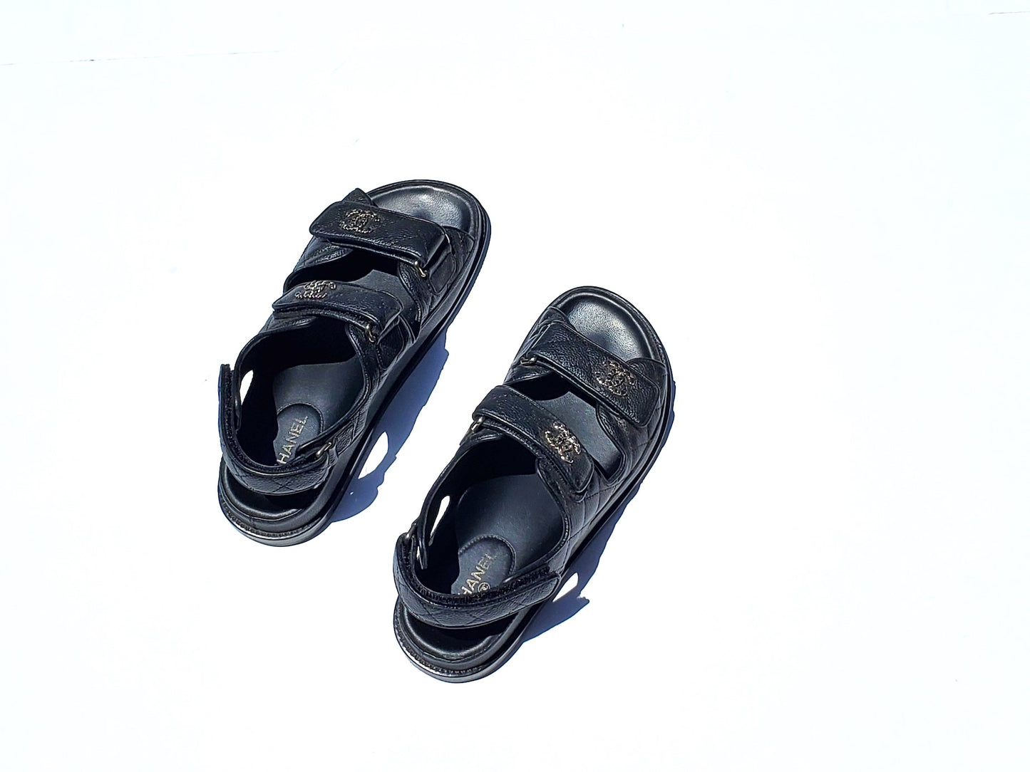 CHANEL 2020 Black Quilted Leather Dad Sandals 36.5